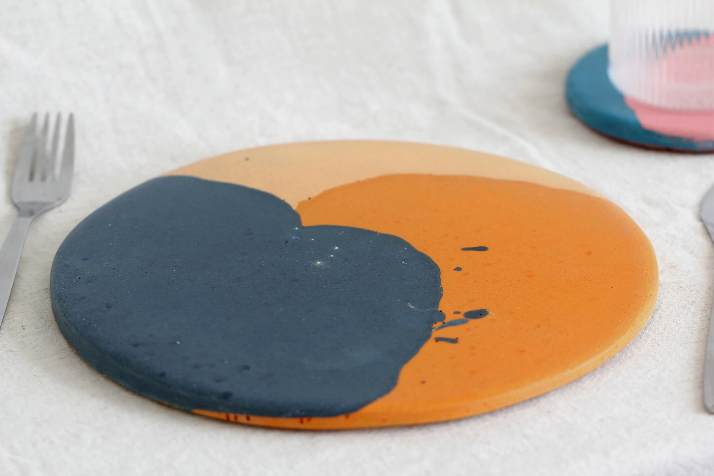 Orange Purple Beige Placemat cast with jesmonite.JPG