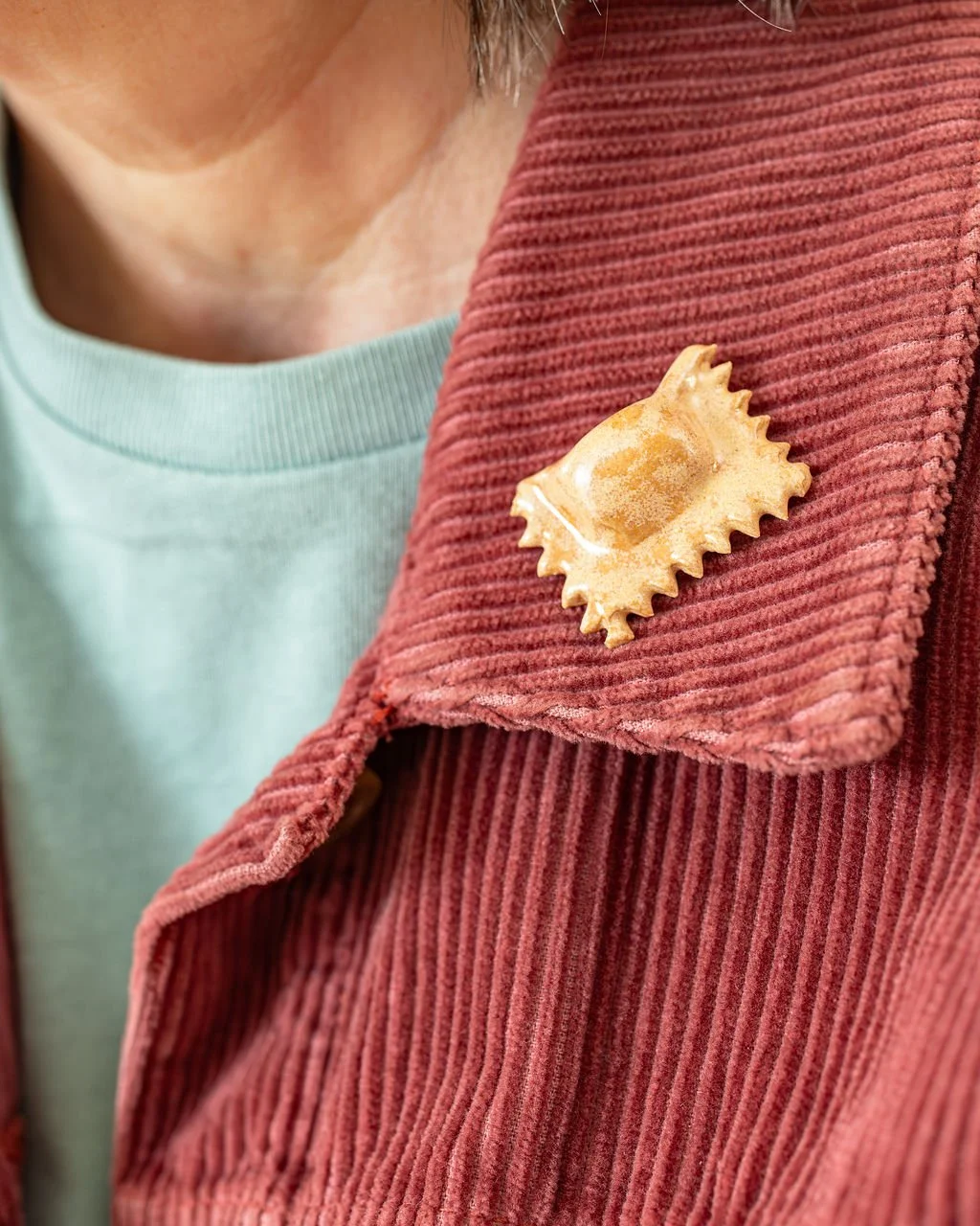 Ravioli Ceramic Pasta Pin Badge in Plain Glaze