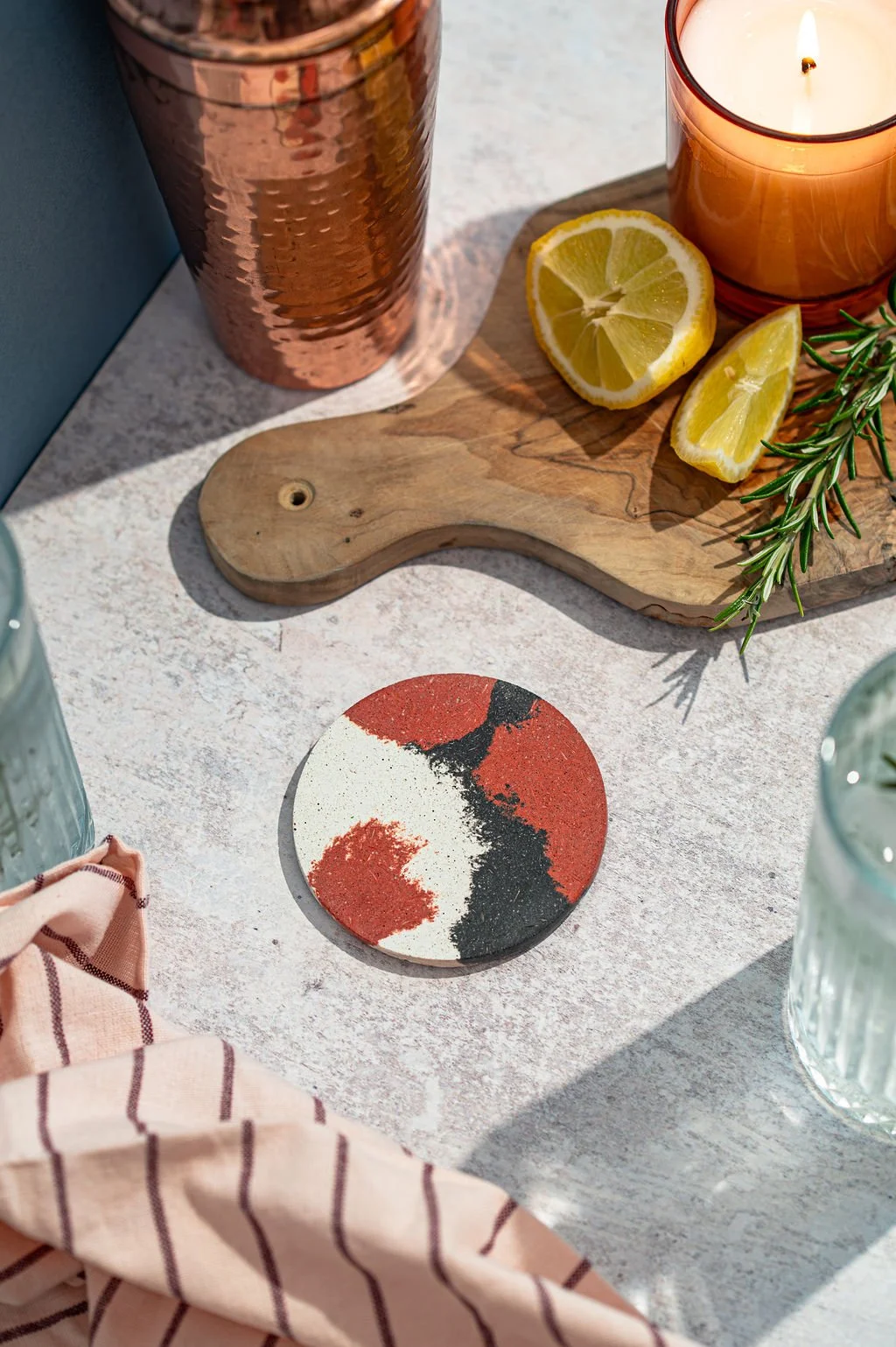 Terracotta Ivory and Black Jesmonite Drinks Coaster.jpg