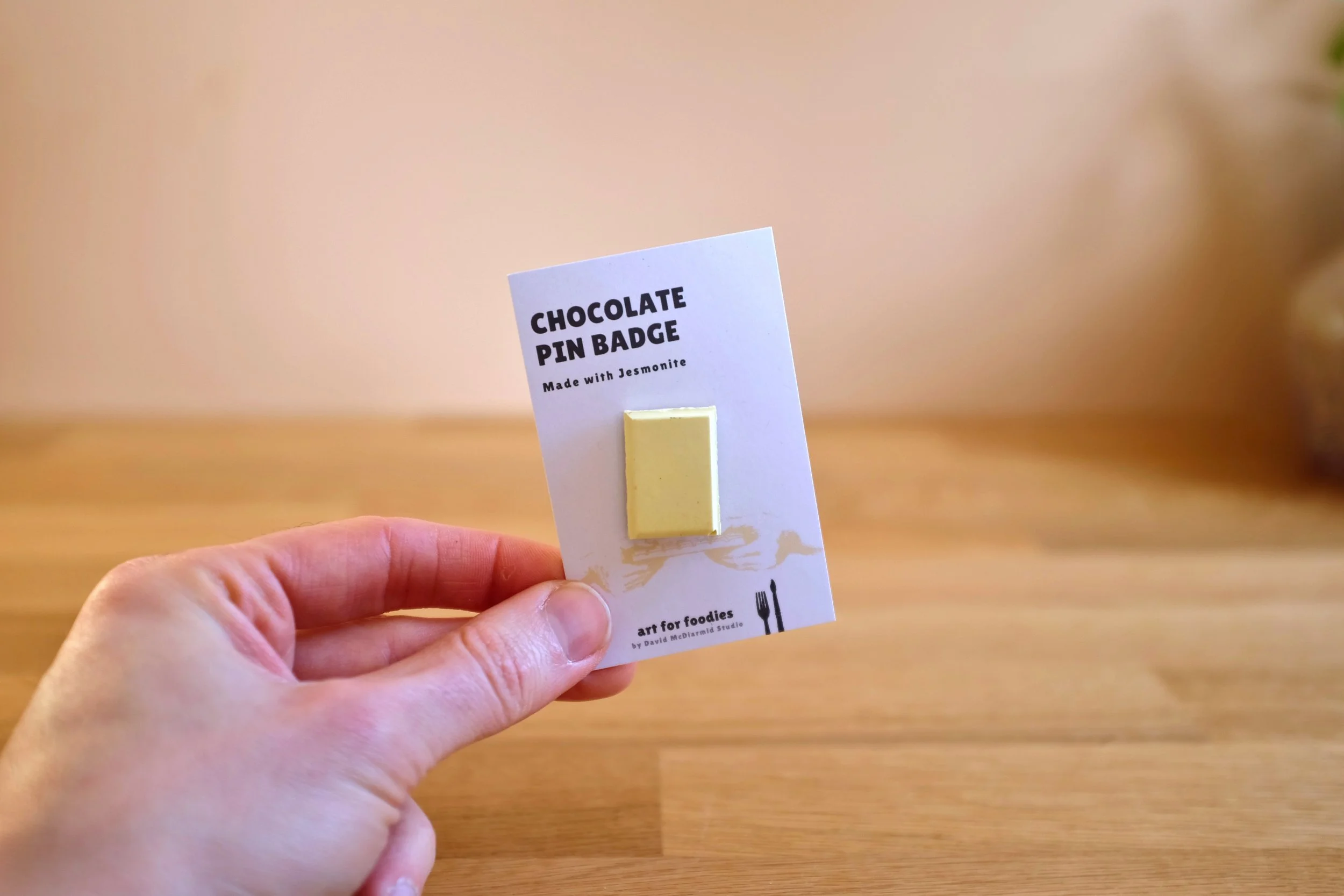White Chocolate Pin Badge by Art for Foodies.JPG