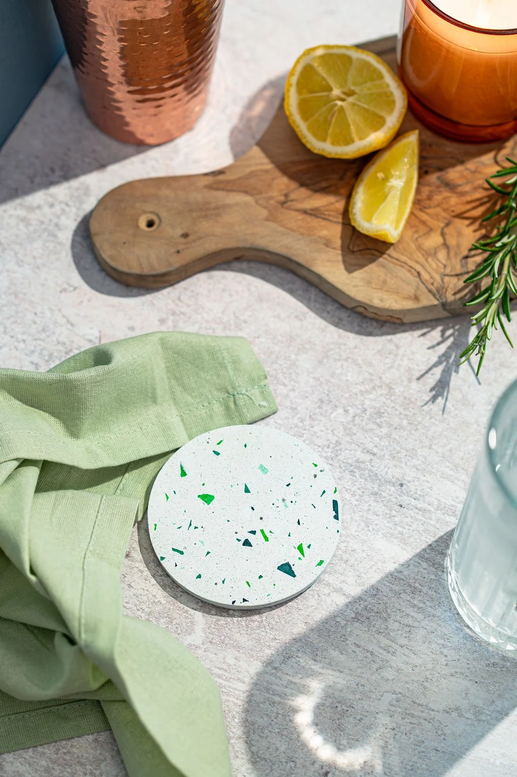 Green Terrazzo Jesmonite Drinks Coaster.jpg