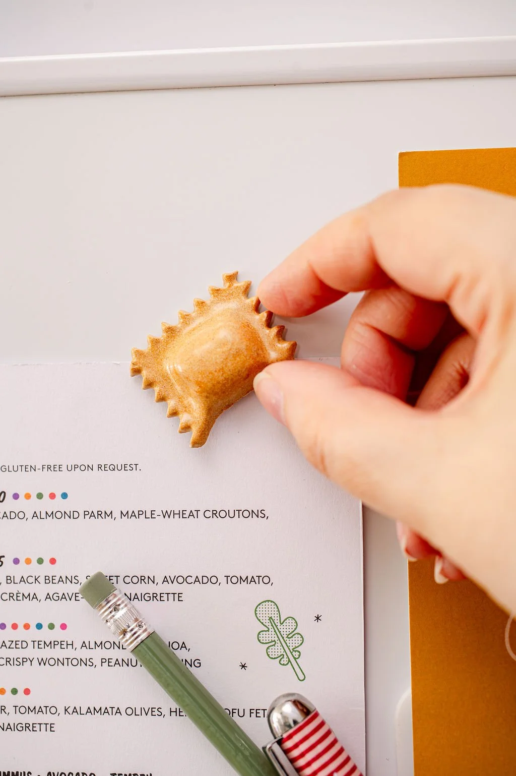 Ravioli Ceramic Pasta Fridge Magnet in Plain Glaze