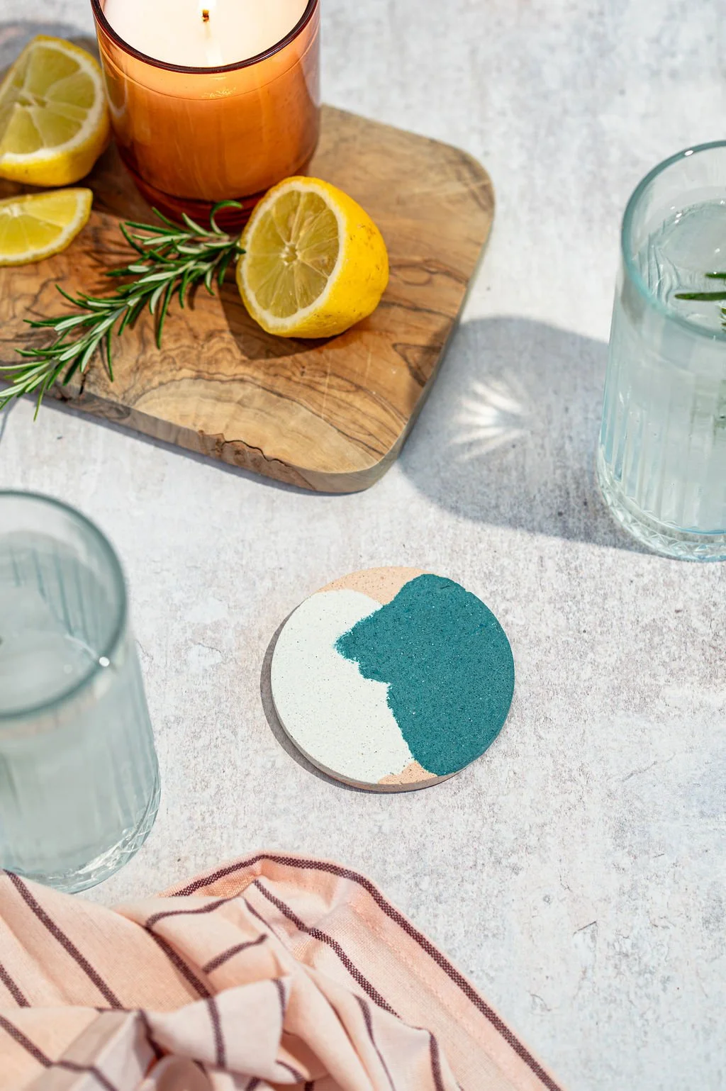 Eucalyptus Ivory and Pink Jesmonite Drinks Coaster.jpg