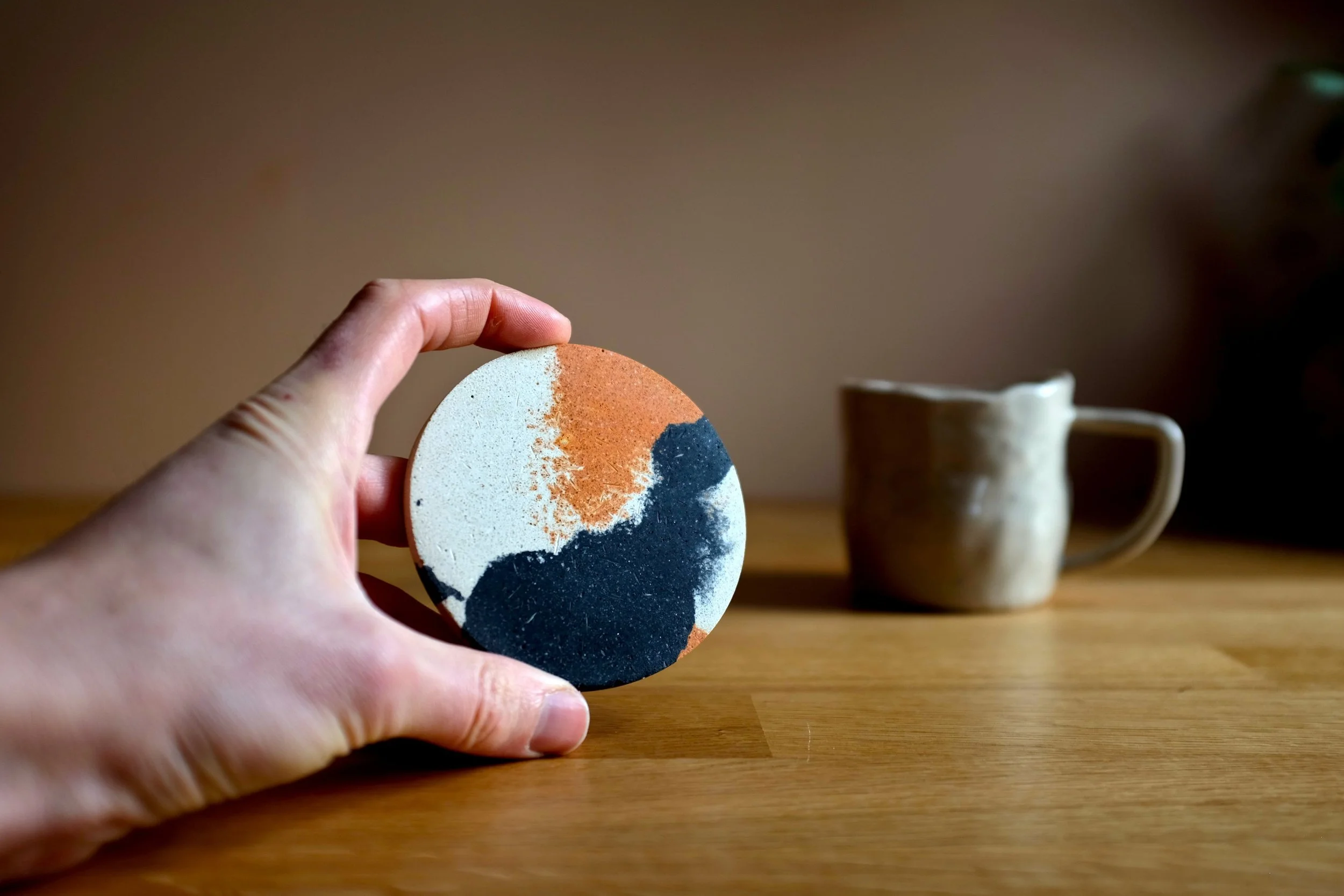 Black, Ivory & Burnt Orange Drinks Coaster (2).JPG