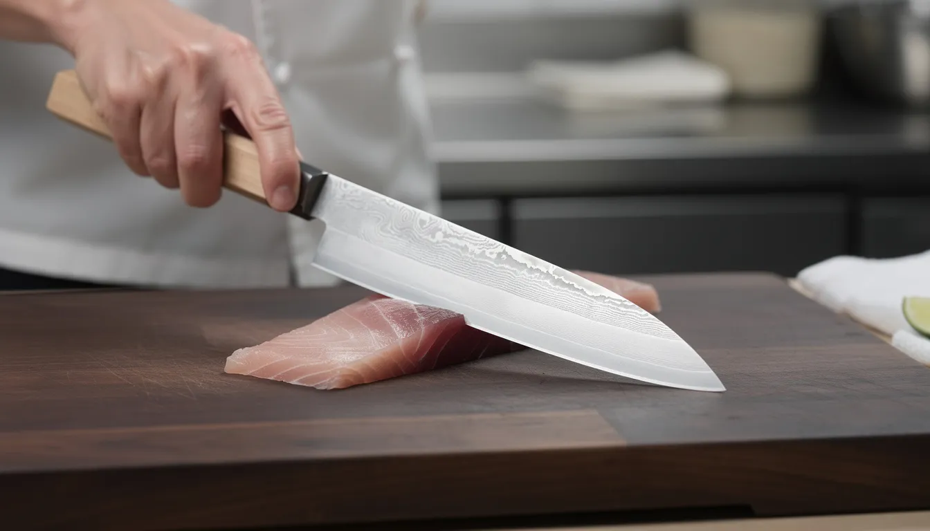 How is a sashimi knife used in real prep?