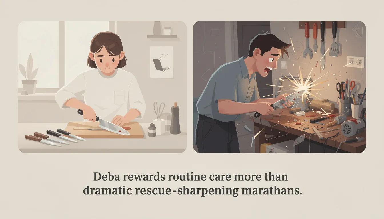 How is a deba kept sharp and safe?