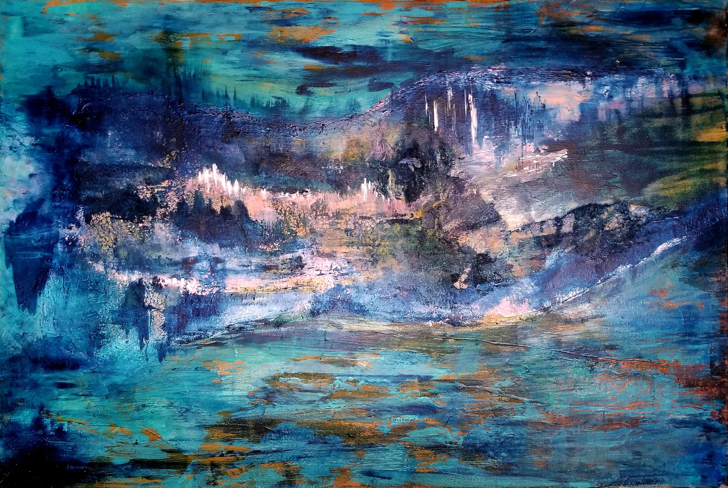 Fire on the Mountain, 24%22 x 36%22, Mixed Media with Acrylic on Canvas, $800.jpg