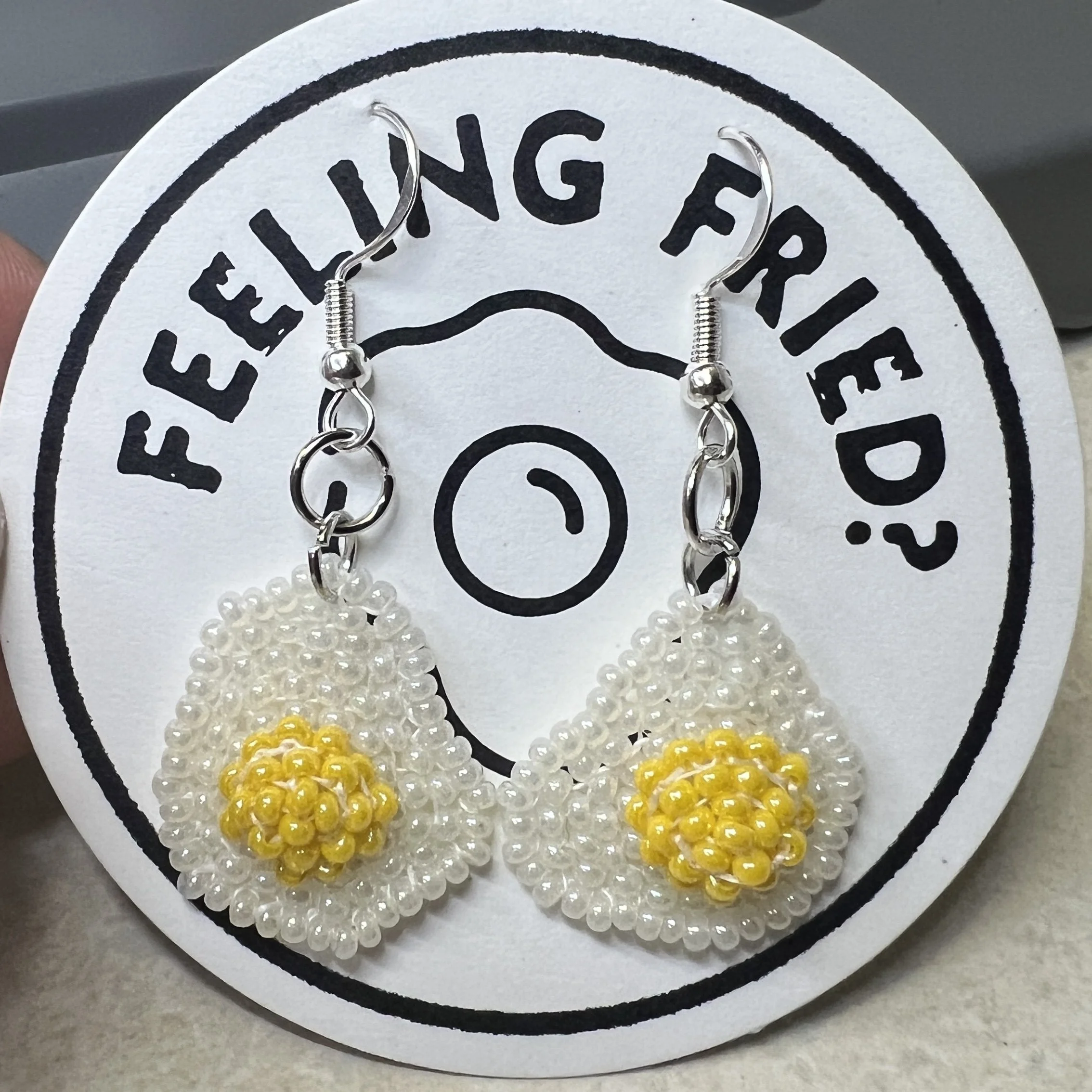 Beaded Fried Egg Earrings