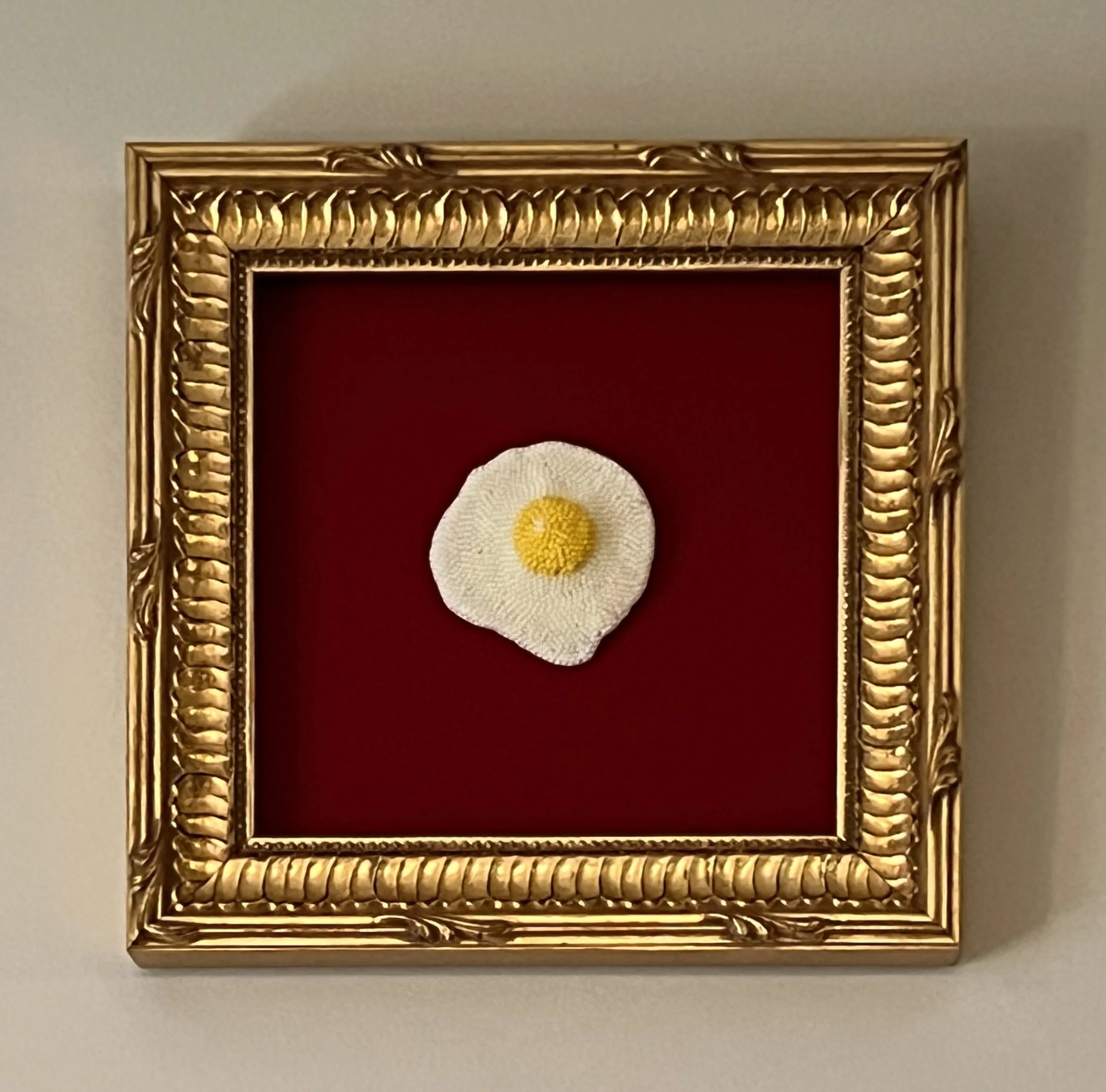 Framed Beaded Sculptural Fried Egg