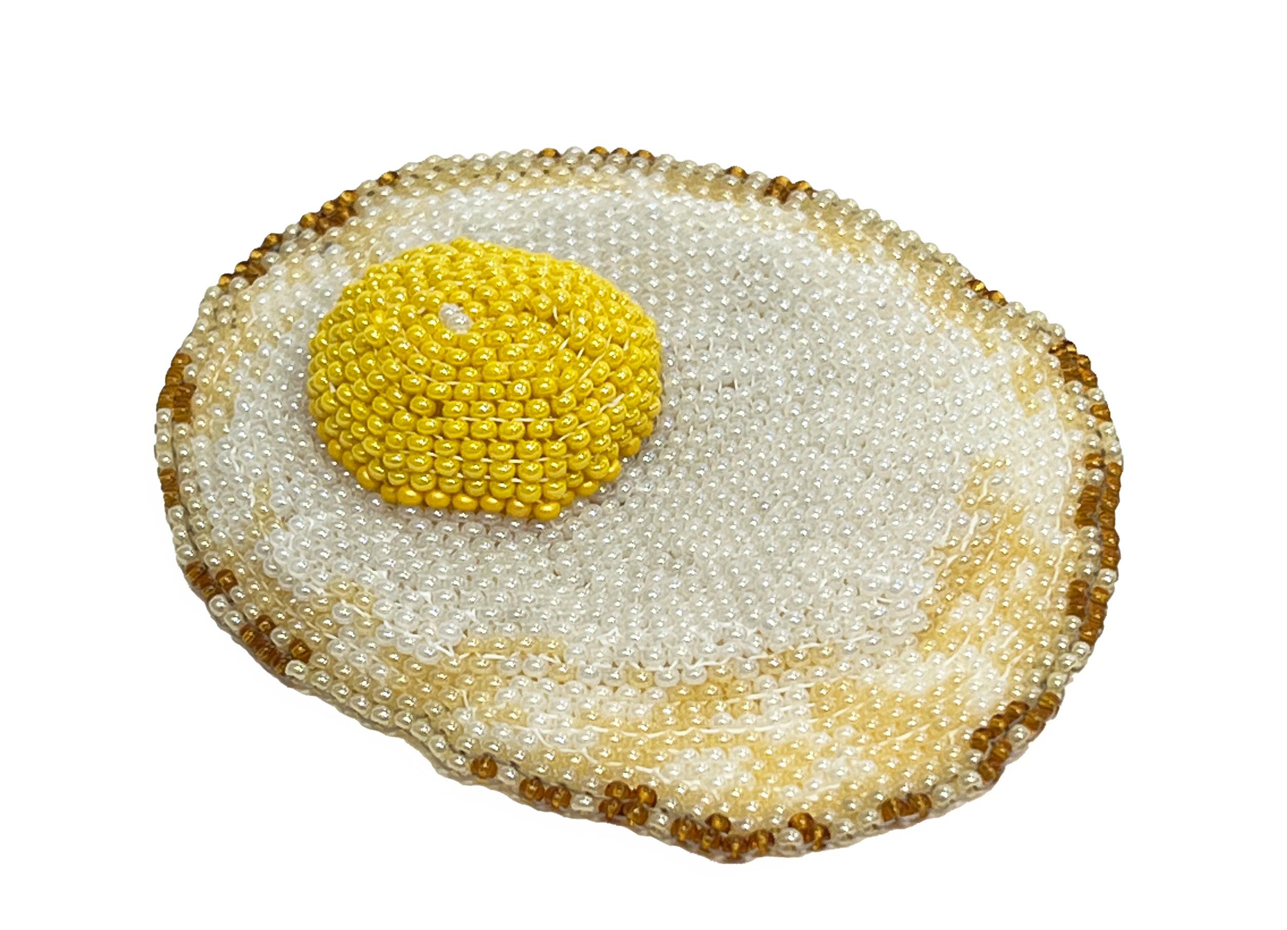 Yes (Feeling Fried? series)
Alt Title: DE20260412-03
1" x 3.5" x 3"
Glass seed beads, polyester thread. 
$70.00