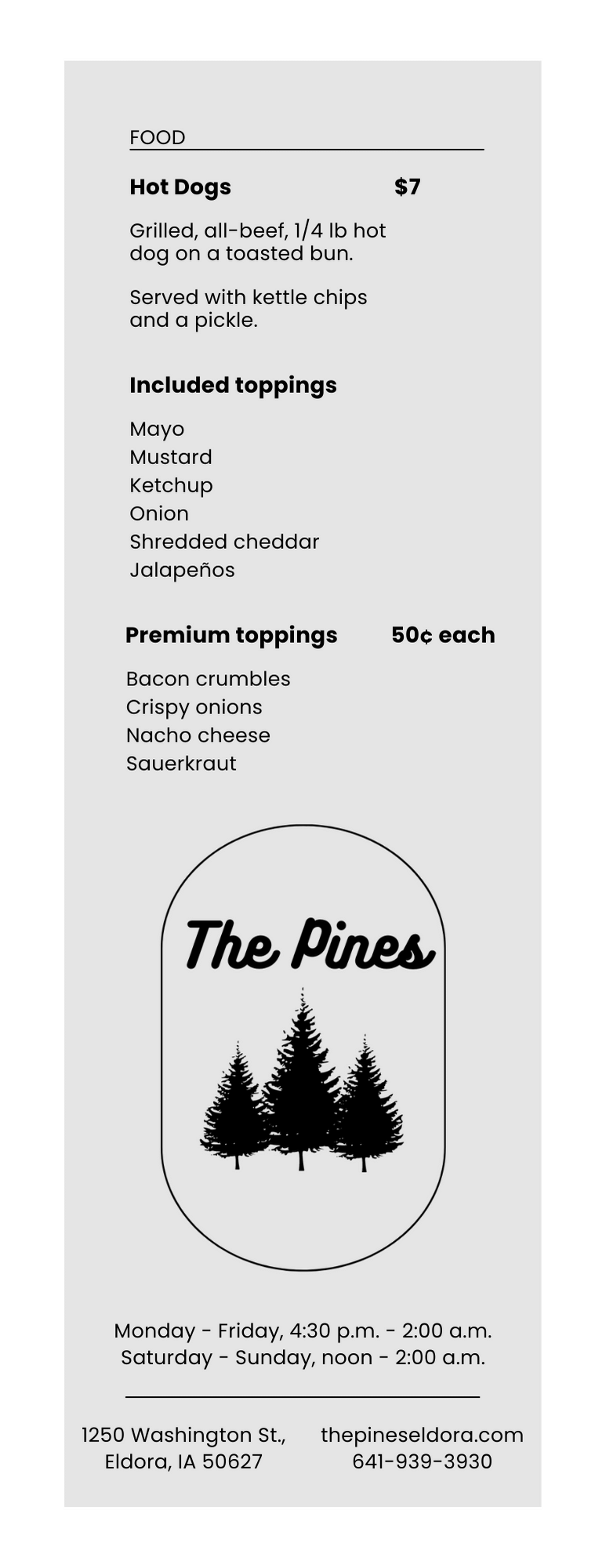 Menu — The Pines Bar & Restaurant
