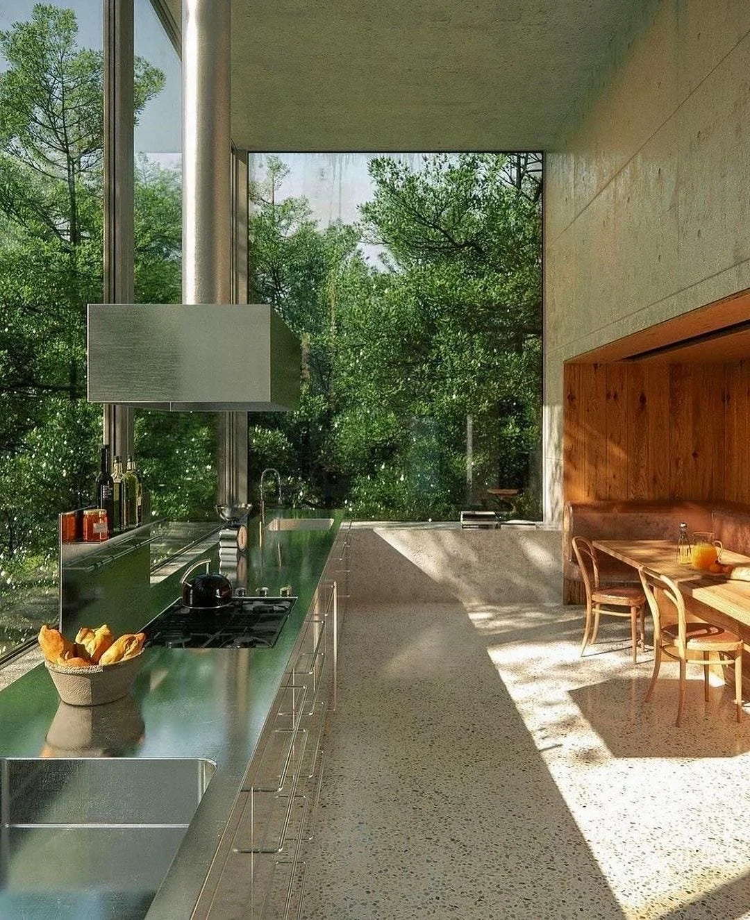 Casa Z: The breathtaking kitchen of architect Peter Zumthor&rsquo;s Home and Studio in the small village of Haldenstein, Switzerland.

The first studio was built in 1986 and in 2005, Zumthor separated family life from work by building a concrete stru