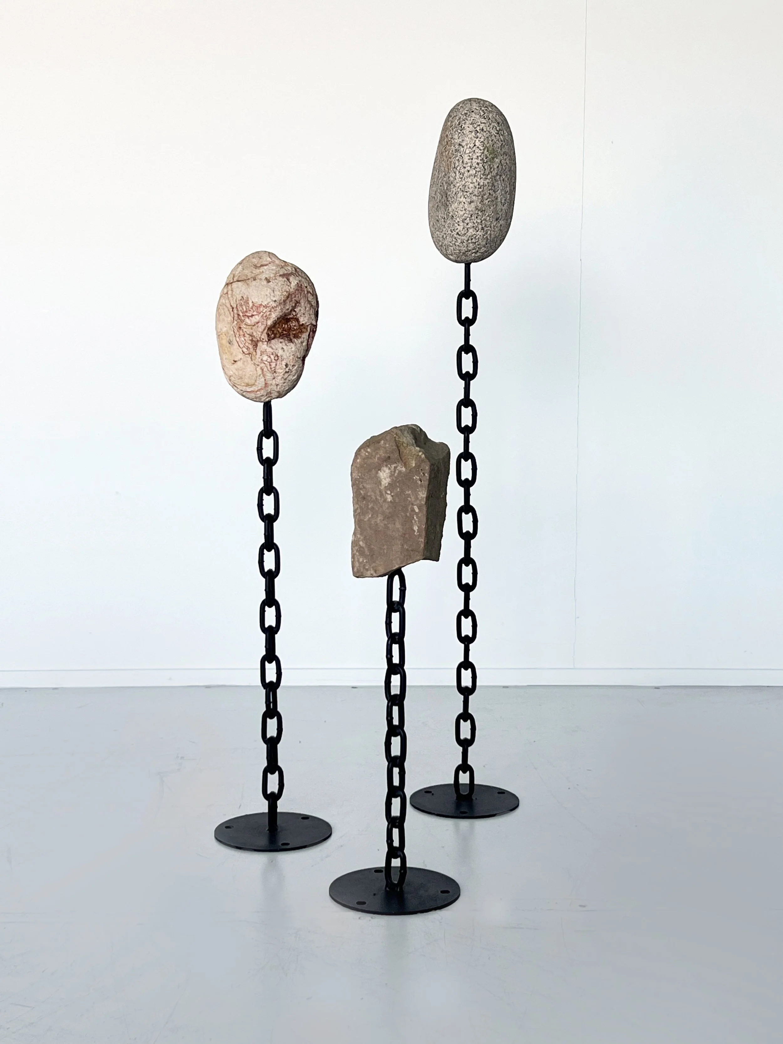 Stone & chain sculpture trio