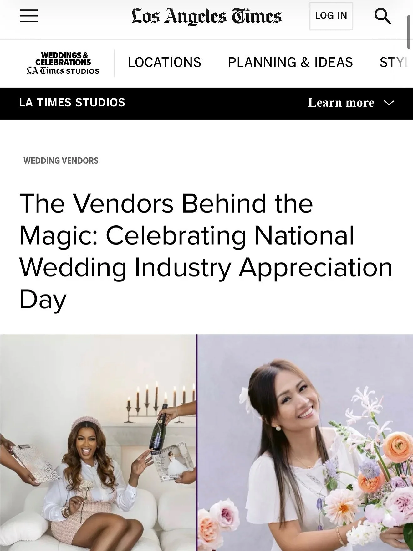 When the LA Times decides to turn your Wednesday into a full-on sparkle-fest! ✨ Apparently, it&rsquo;s National Wedding Pro Appreciation Day, and this wedding planner got a front-page shoutout! Feeling all the love and sending it right back to my ama