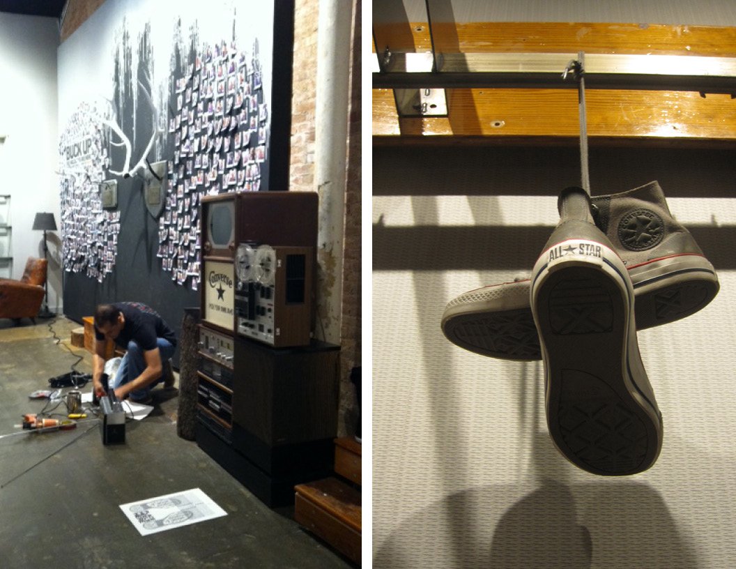 The polaroid concept and the retired shoes in the Boston store.