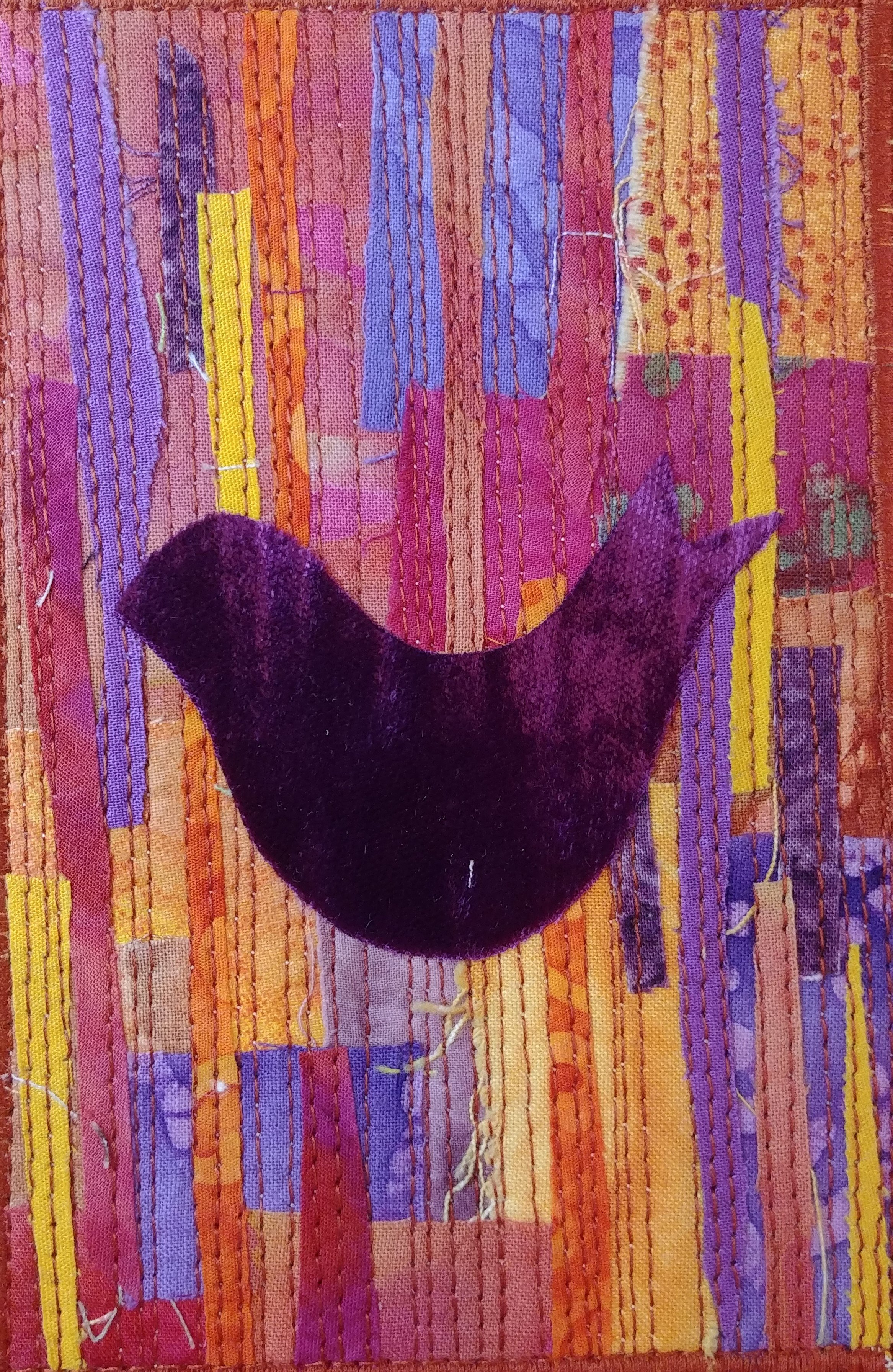 purple velvet bird collaged background bright colours