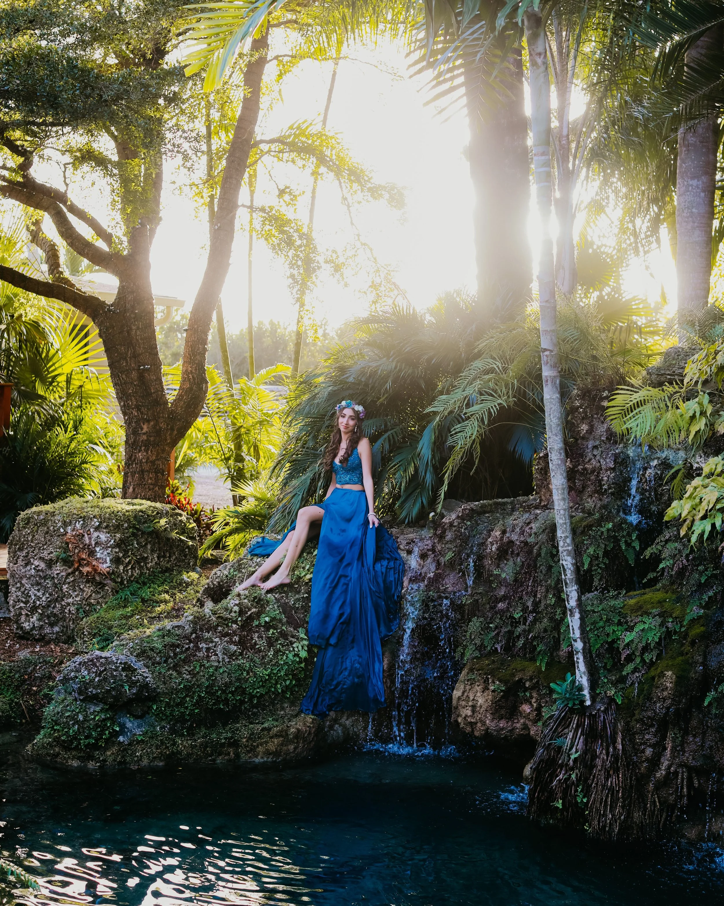 Sunlight Portrait by Waterfall