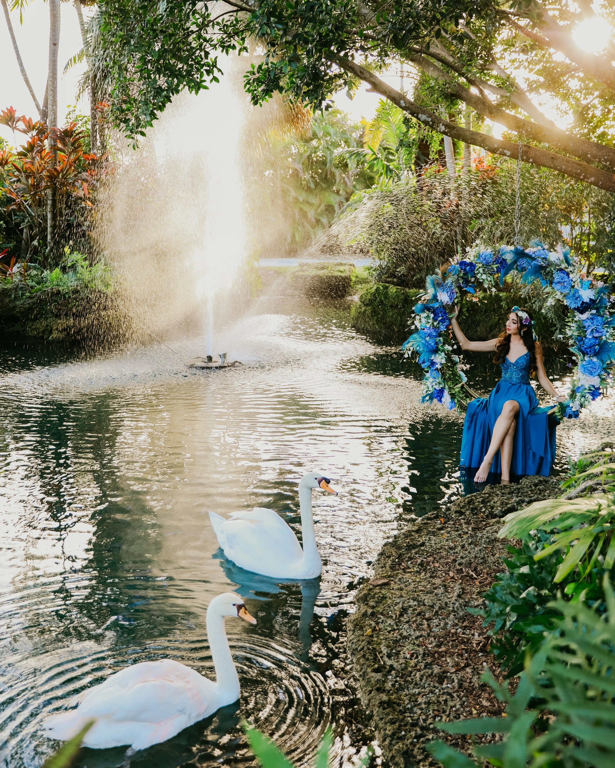 Portrait with Swans and Floral Hoop