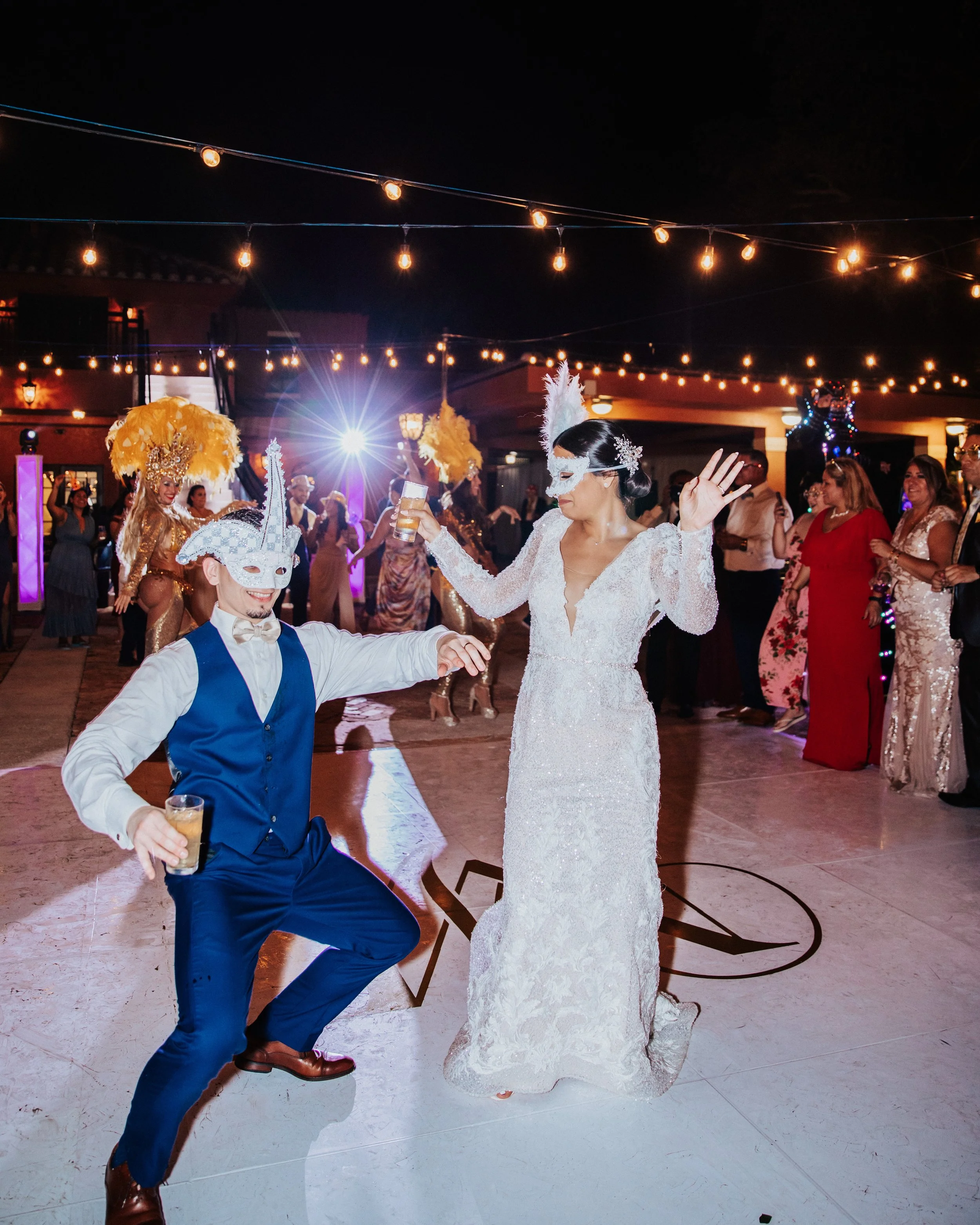 Wild wedding dance floor moments with bride and groom