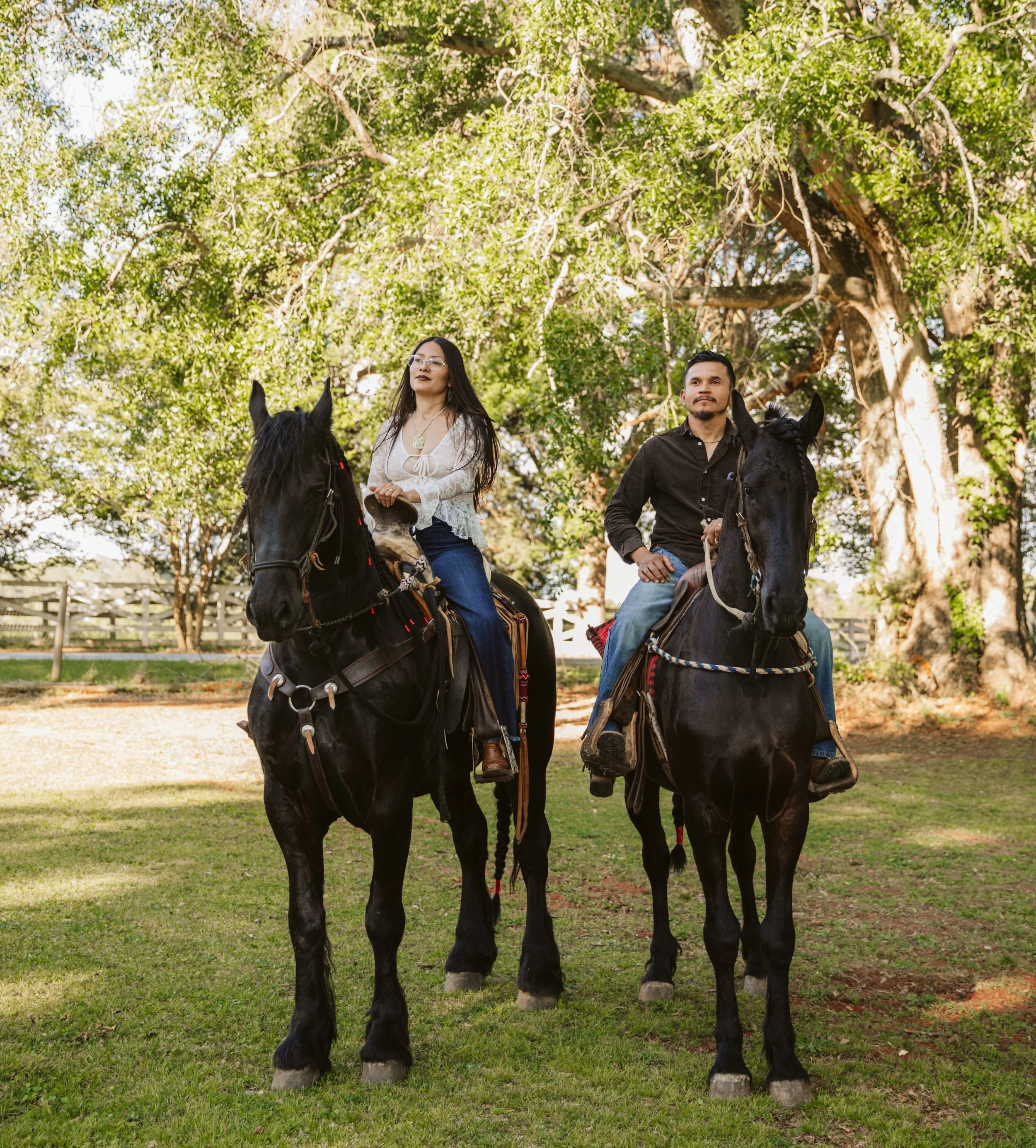 Western inspired couples horseback portraits