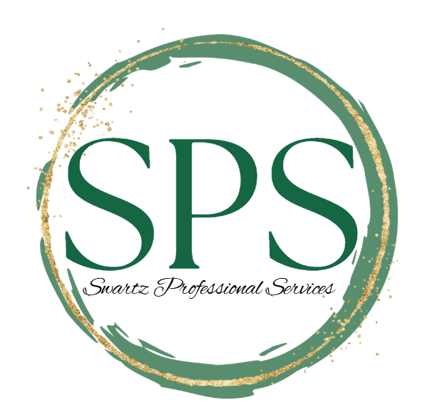 Logo for Swartz Professional Services featuring the initials SPS inside a green and gold circular brushstroke design.
