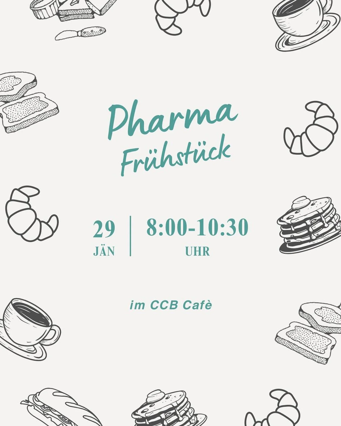 Pharma-Frühstück im CCB Café 🥐☕
Prüfungsstress? Gönn dir eine kleine Auszeit und starte entspannt in den Tag! 
📍 Wo: CCB Café 
📅 Wann: 29.01.2025 
⏰ Uhrzeit: 8:00 - 10:30 Uhr
Freut euch auf selbstgemachte Aufstr