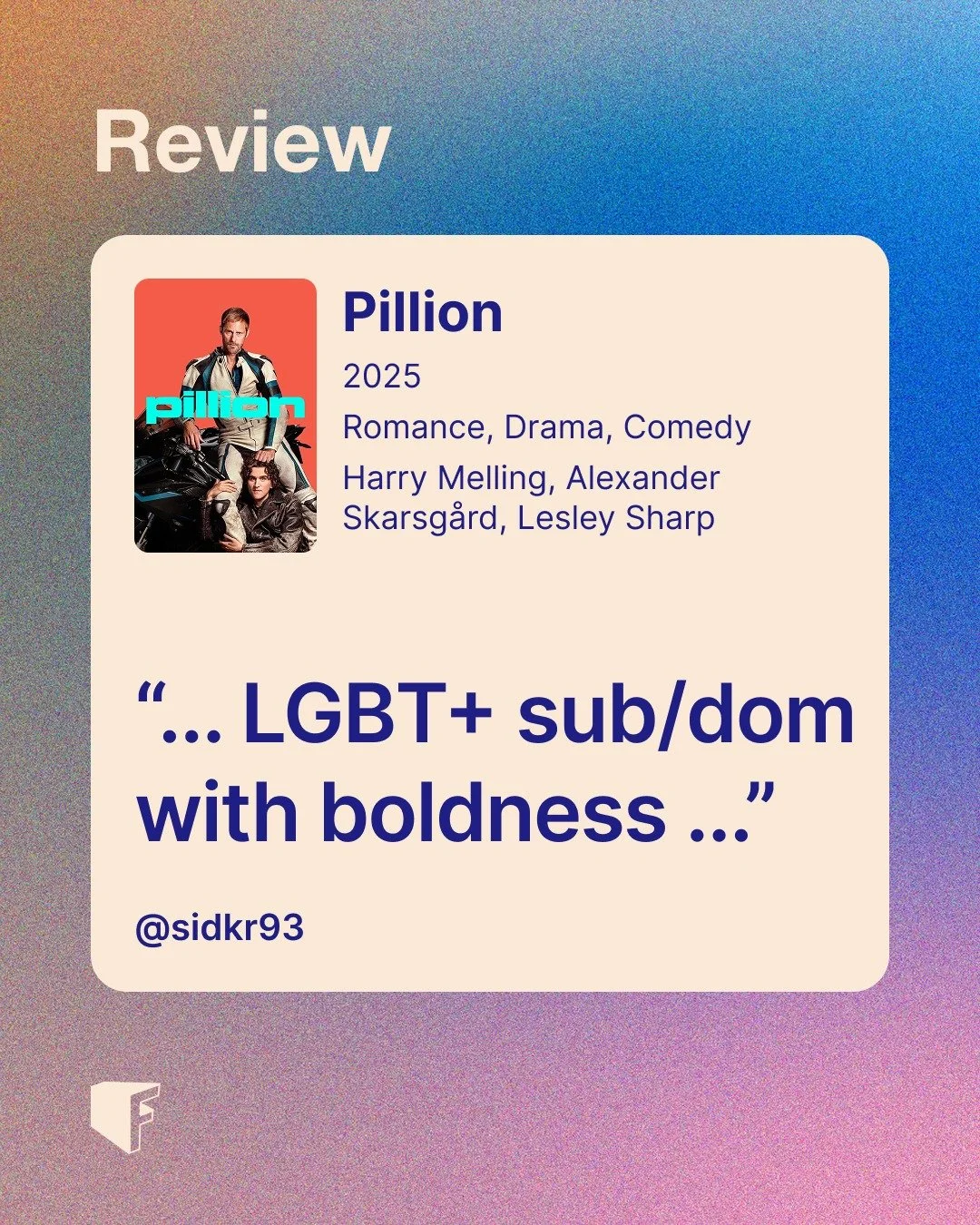 Pillion - Sidkr93 ko bold lagi.

Rarely does a film commit this hard to its premise. LGBT+ romance, power dynamics - shuru se hi ropes you in, bina kisi apology ke.

Poori review Fillam pe. Link in bio.

#Pillion #FilmReview #Fillam #LGBT #QueerCinem