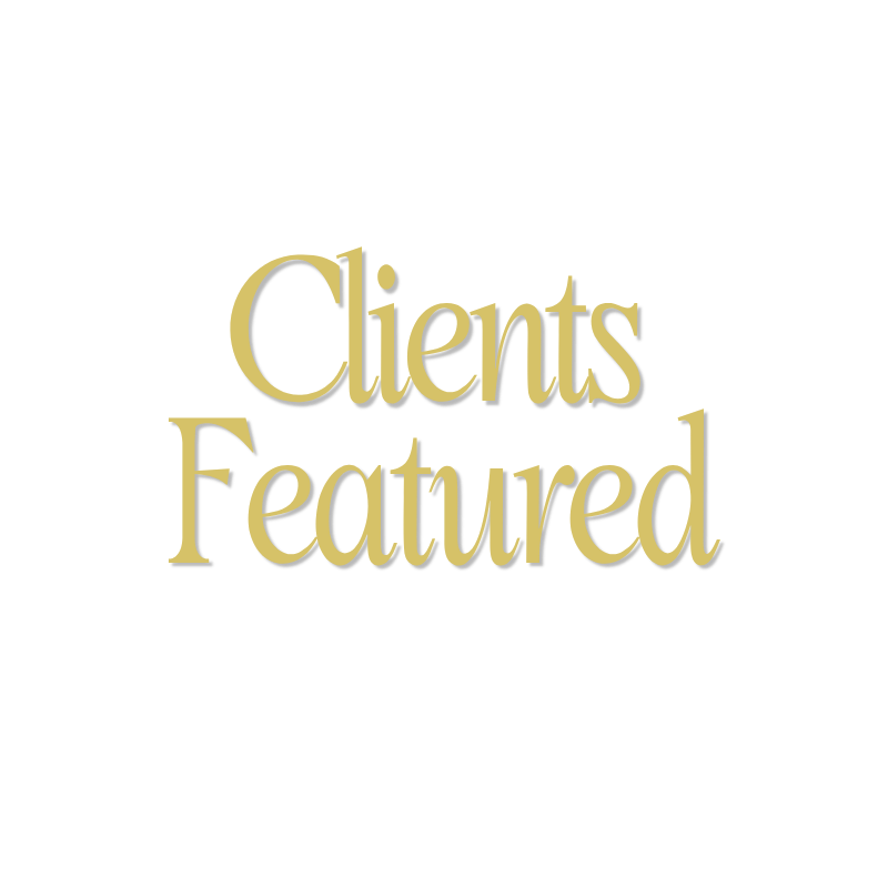 Text that reads 'Clients Featured' in gold-colored font on a black background.