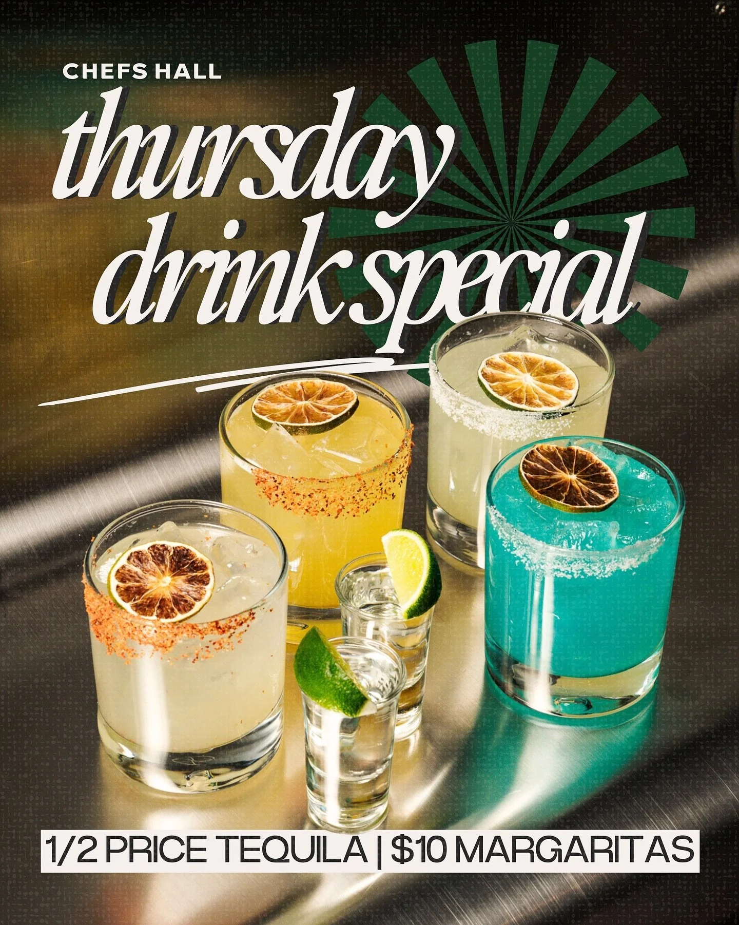 Thursdays are the new Fridays! 🎉 Join us for Tequila Thursday &mdash; enjoy &frac12; off tequila and $10 margaritas.