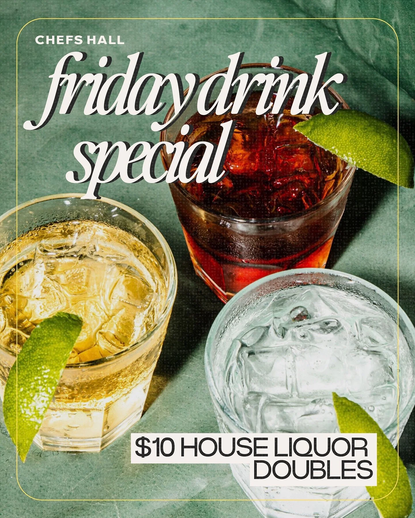 Why settle for a single when you can have a double? 😉 It&rsquo;s Friday &mdash; treat yourself to $10 house liquor doubles and kick off the weekend right!