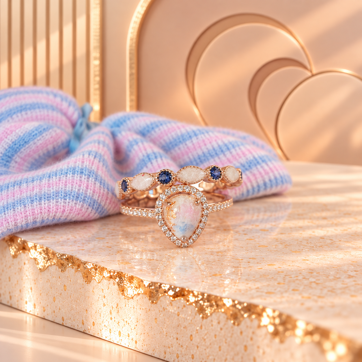 Halo Pear Birthstone Ring Set