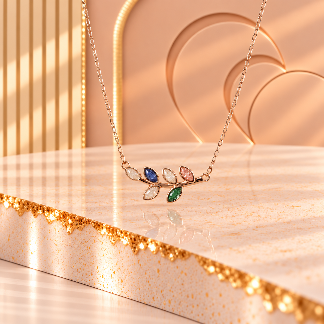 Leaf Birth Stone Necklace