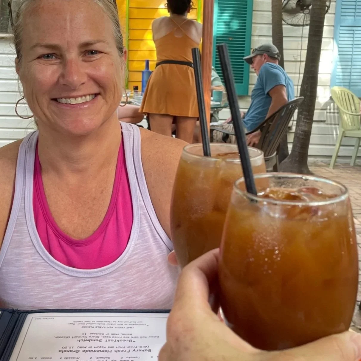 Meet my favorite cuzzy, Erin. She's always up for a coffee en route to the beach. Here we happen to be at Blue Heaven and not only is the coffee XL, the banana bread is out of this world. And, she's famous for her coffee ice cubes and leaving sticky 