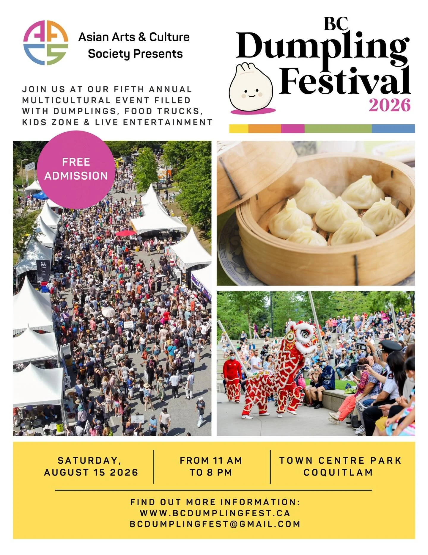 Hi Dumpling Lovers, 

We are moving forward with the festival this year and are excited to bring it back to Town Centre Park on August 15.

This event started from a difficult moment in our community and has grown into something incredibly meaningful