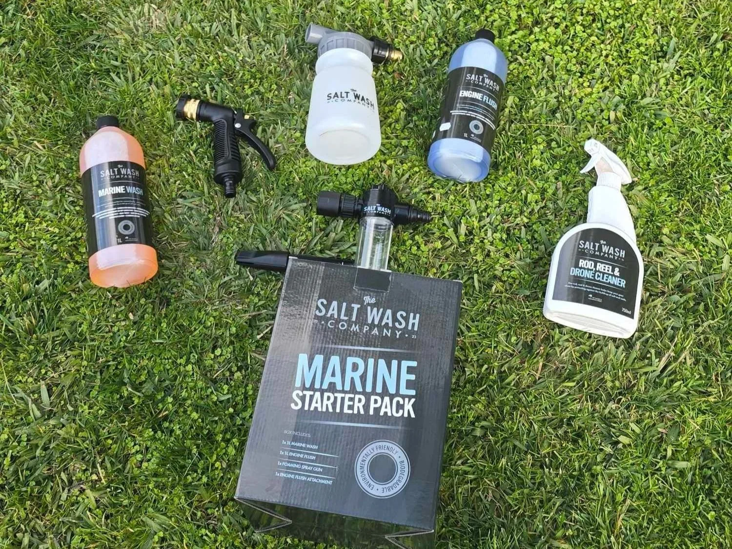 Marine Starter Pack and a bottle of Rod, Reel and Drone Cleaner valued at $175 from The Salt Wash Company.