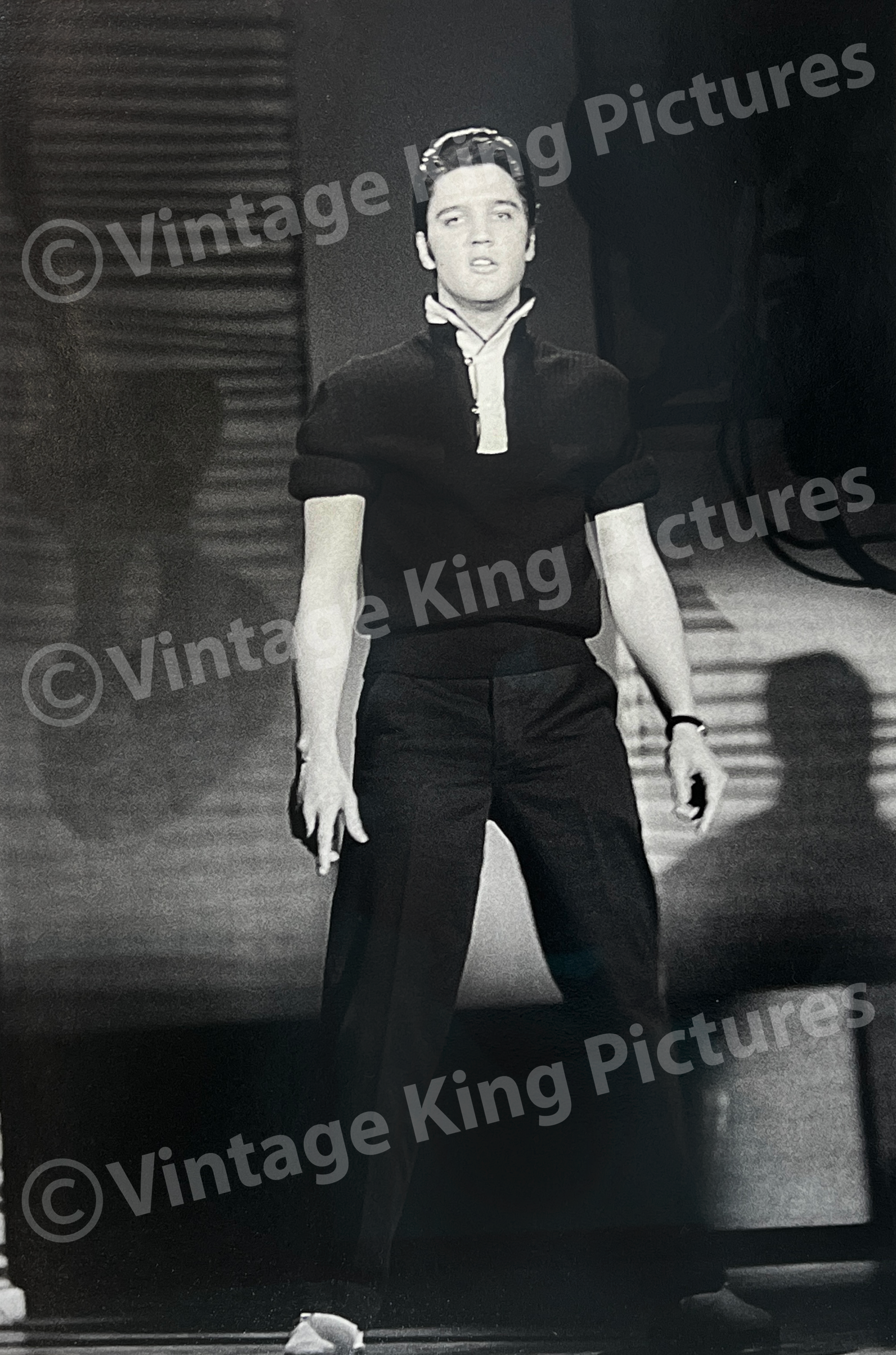 Elvis Presley photographed backstage before his 1956 Ed Sullivan performance