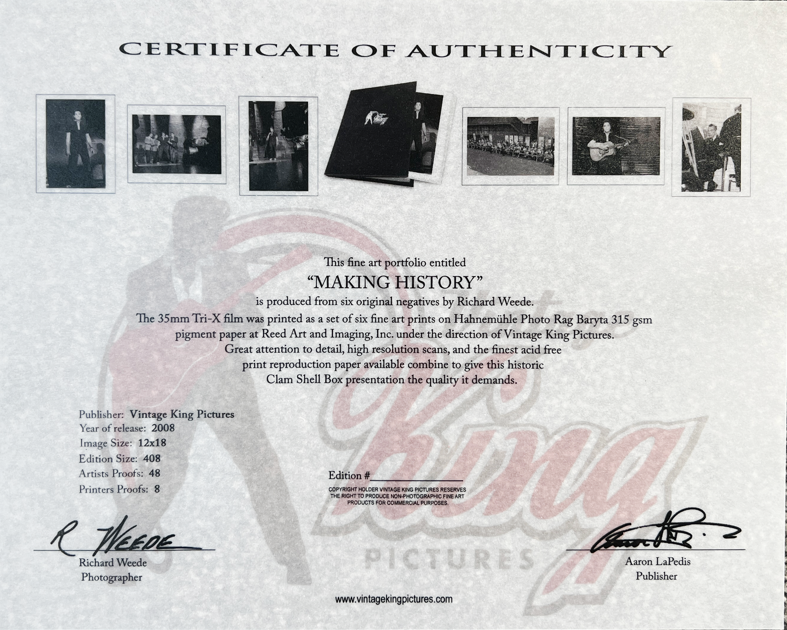 Certificate of Authenticity - Elvis Presley Making History Box Set