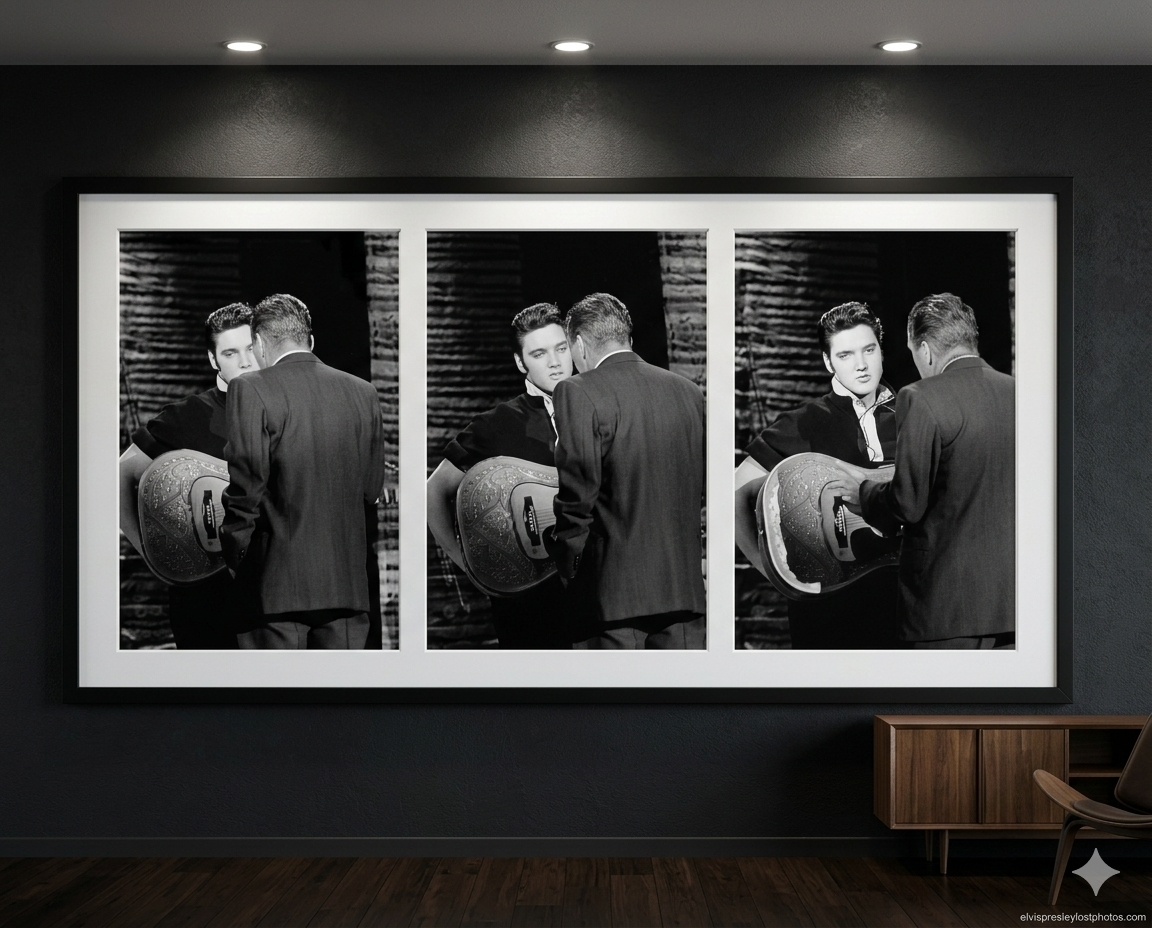 The Conversation: Framed Elvis Presley and Ed Sullivan triptych fine art prints