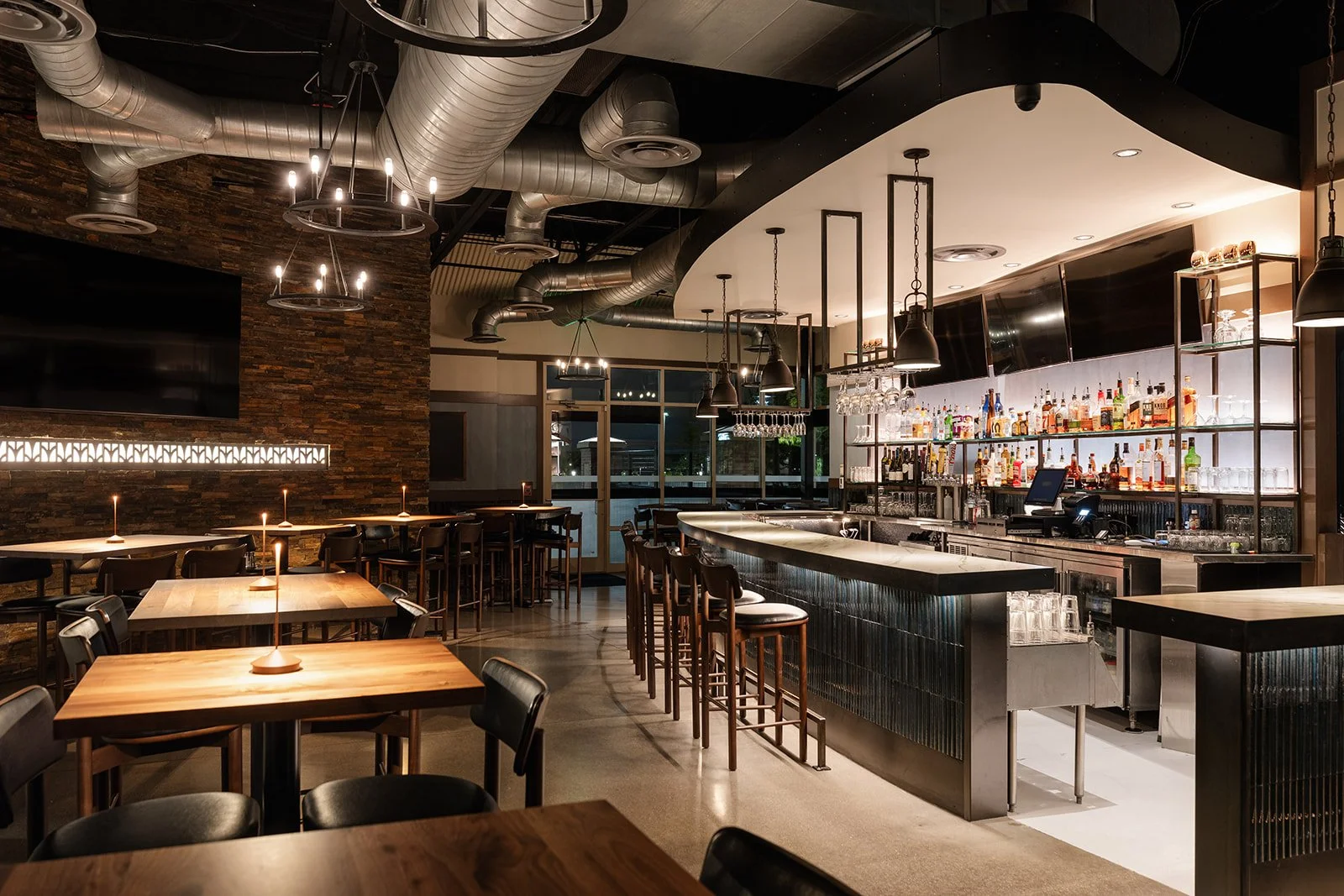 Shike Design transformed Old Blinking Light in Highlands Ranch, Colorado with a contemporary restaurant renovation focused on bar design, functionality and guest experience.