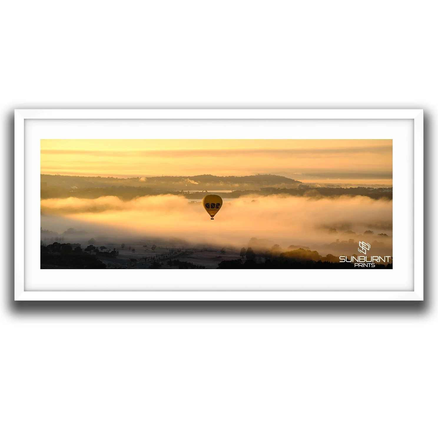 Balloon Rising Through Mist Panorama | Home Decor Photography Wall Art | Framed Panoramic Landscape Print