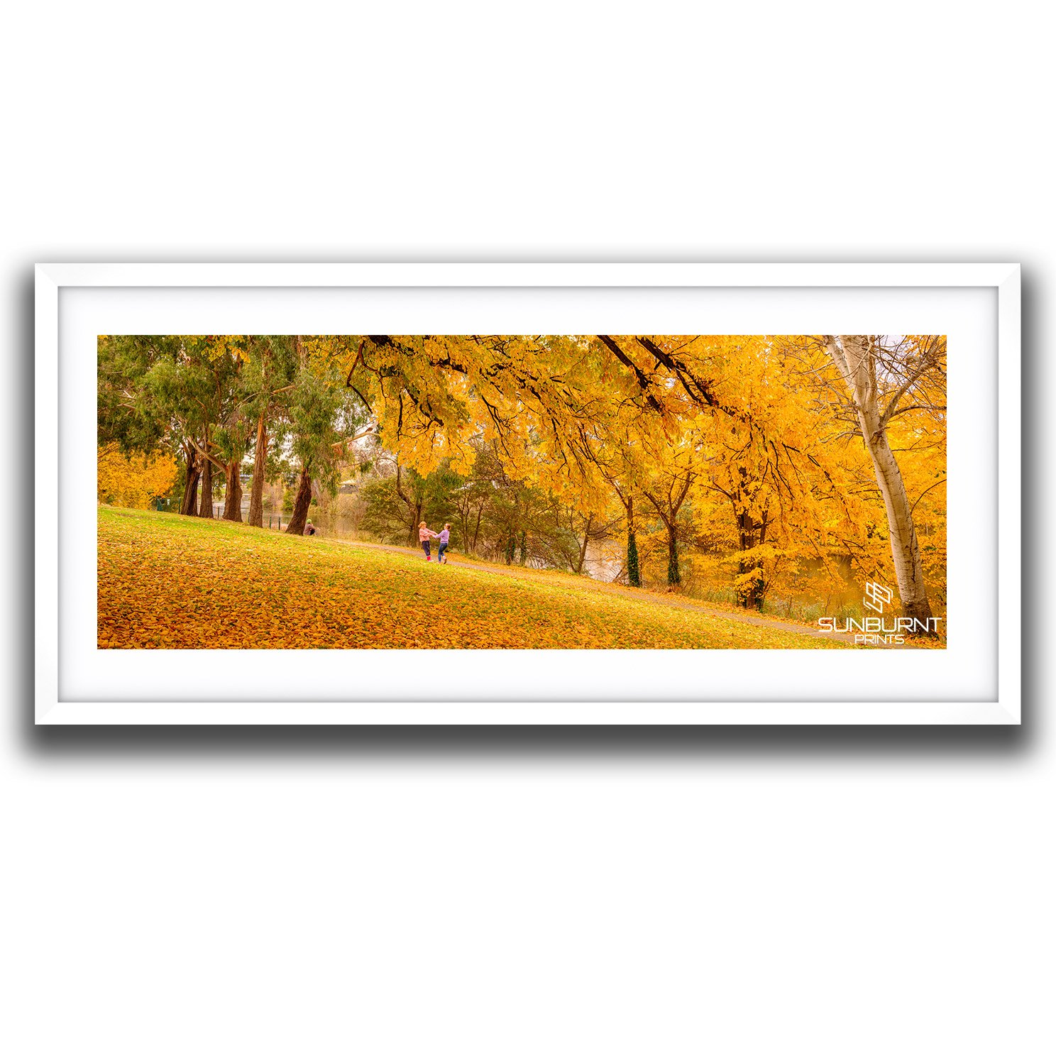 Playing In The Autumn Leaves | Home Decor Photography Wall Art | Framed Panoramic Landscape Print
