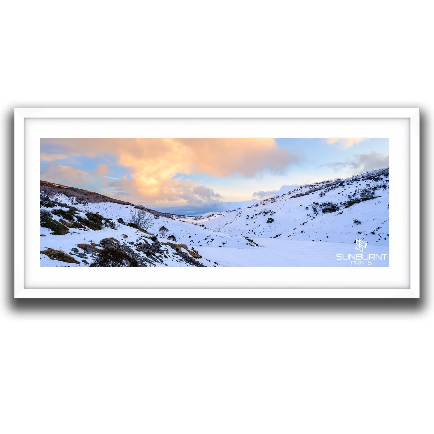 Frozen Guthega Dam Panorama | Home Decor Photography Wall Art | Framed Panoramic Landscape Print