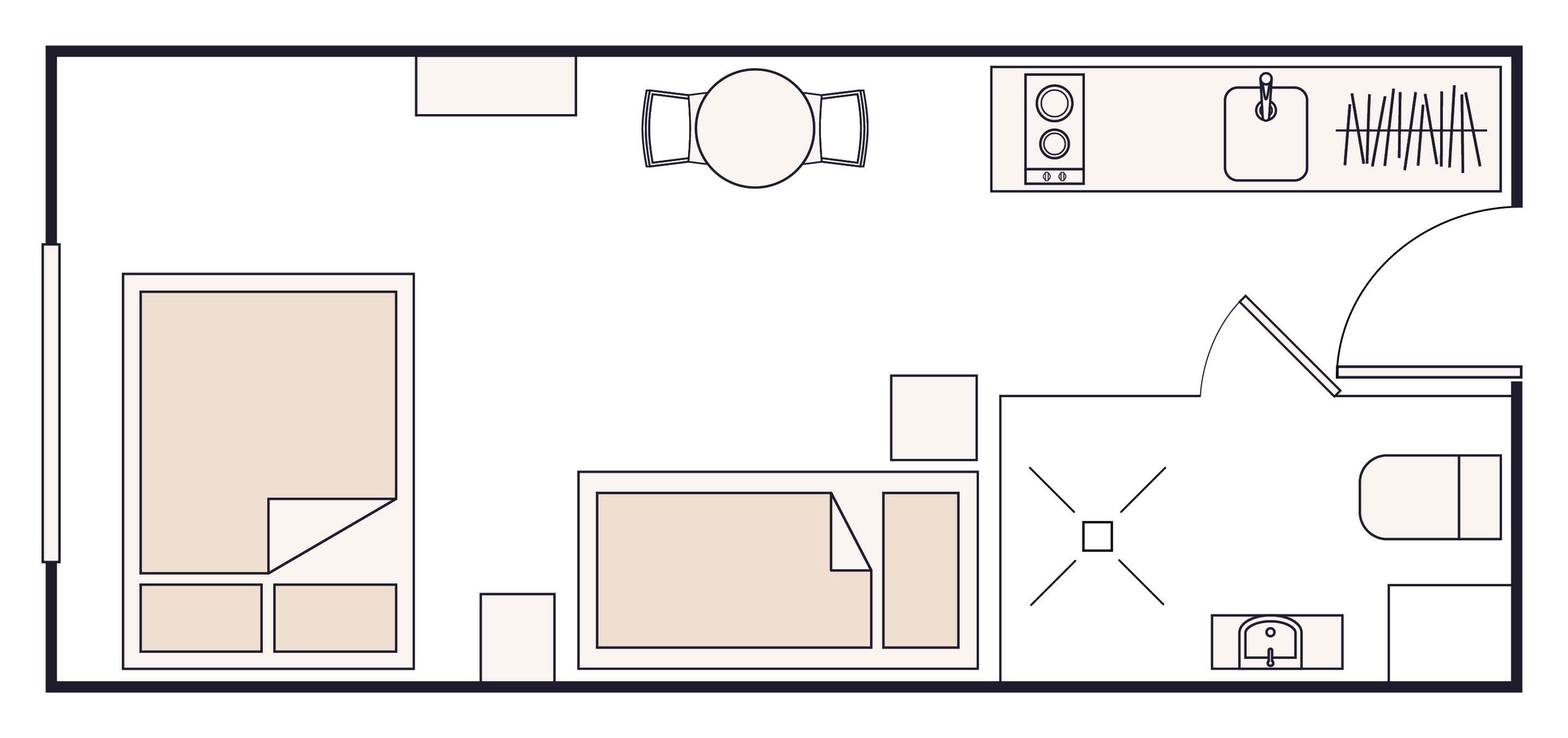 Floor plan of Deluxe Room Bathroom at Abstract Residence in Auckland's CBD