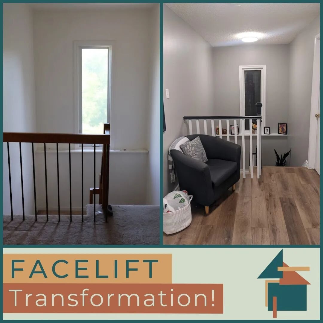 Say goodbye to carpet and railing from the 80's, and hello to a stunning transformation! Our team is proud to showcase this recent renovation project. Swipe to see the incredible before and after photos! 🛠️✨ #FaceliftCarpentry #HallwayRenovation #St