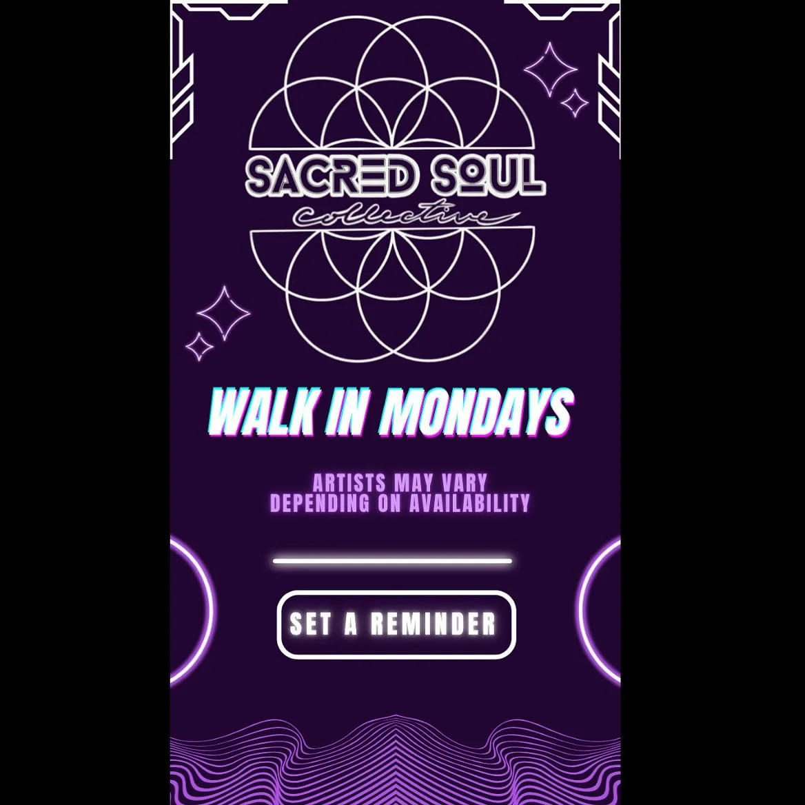 Starting Oct. 13th, on Mondays we will have artists with walk in availability. 

Participating artists may vary weekly depending on their availability. 

To inquire first about same day availability feel free to text Sam at (214)799-0563. 

#okctatto