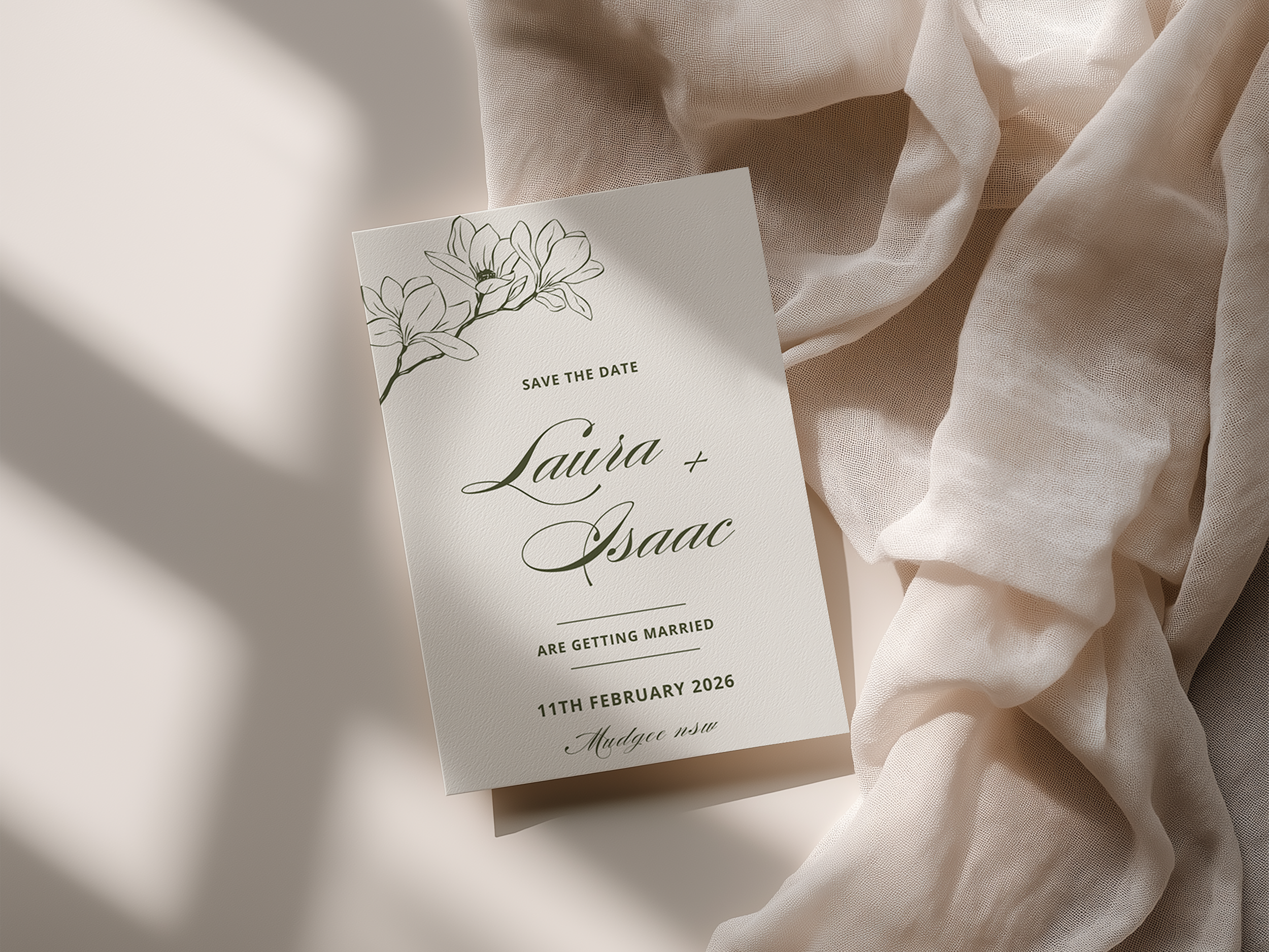 Editable Save the Date Template | Olive Green Wedding Canva Template | Magnolia Collection