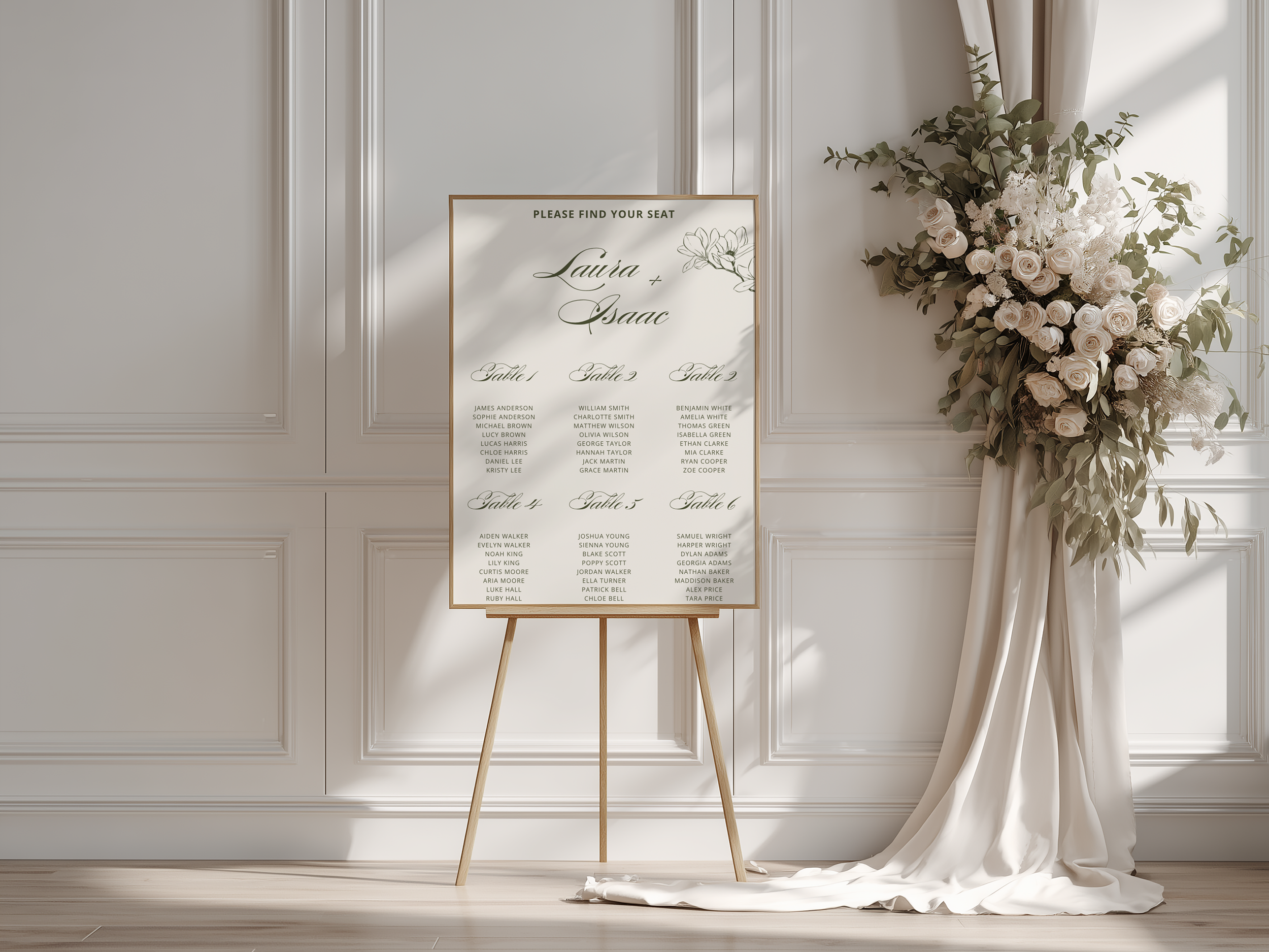 Editable Wedding Seating Chart Template | Elegant Reception Seating Plan | Magnolia Collection