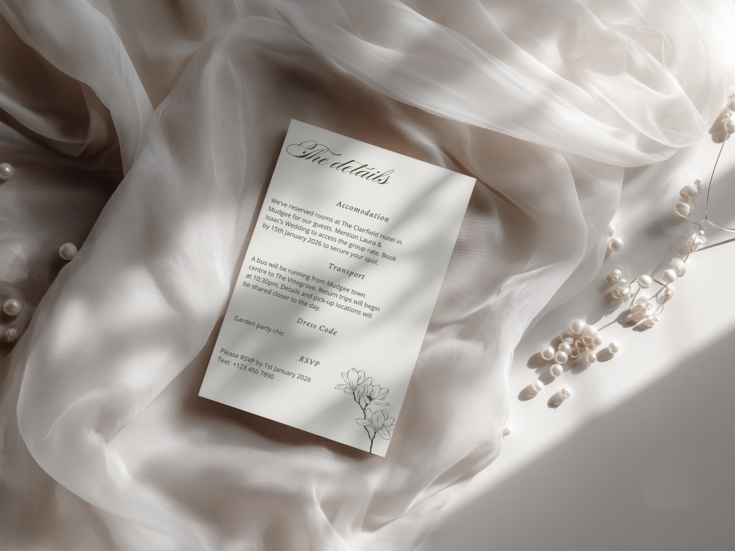 Editable Wedding Details Card Template | Accommodation & RSVP Insert | Magnolia Collection