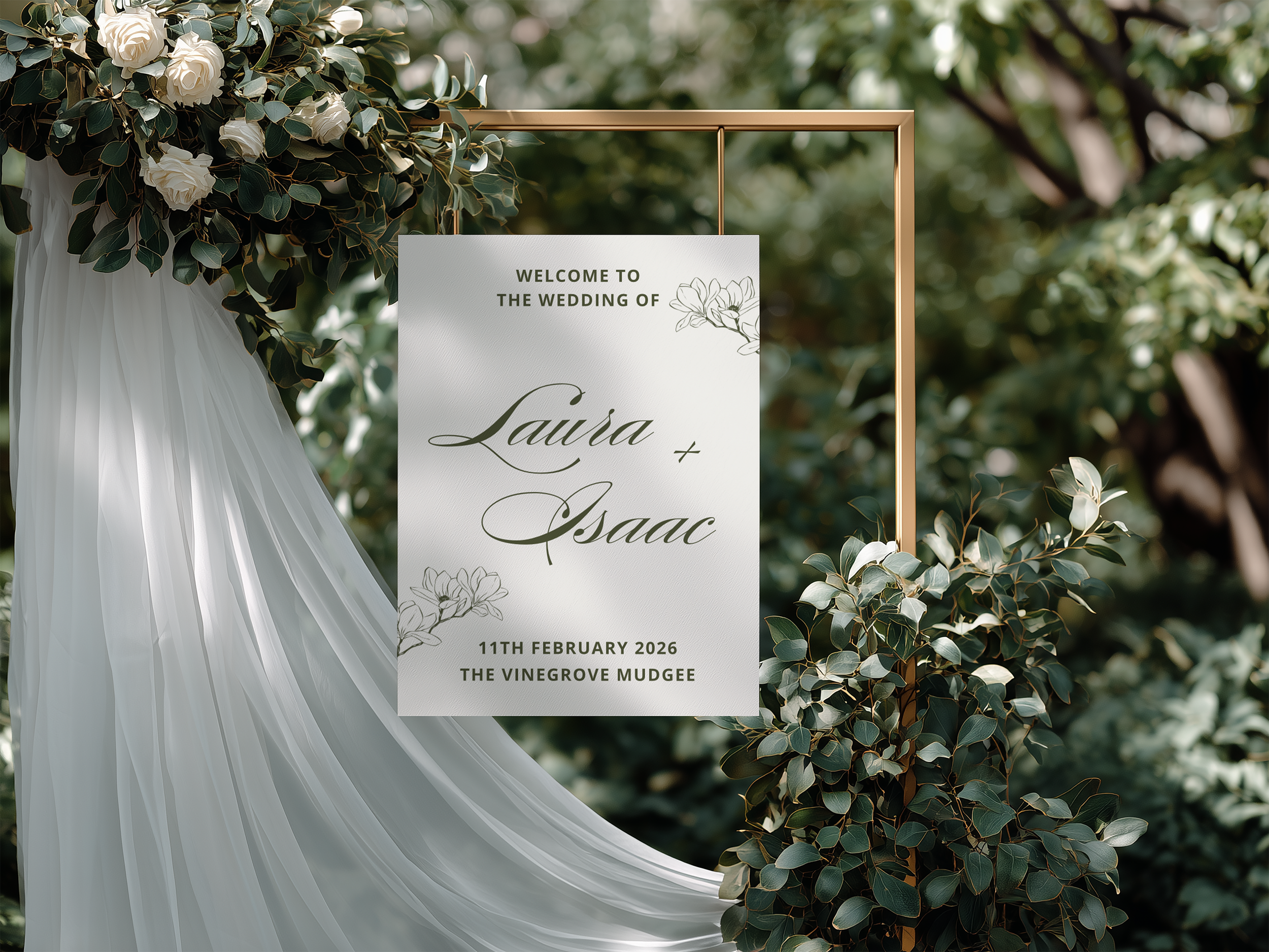 Editable Wedding Welcome Sign Template | Olive Green Canva Sign | Magnolia Collection