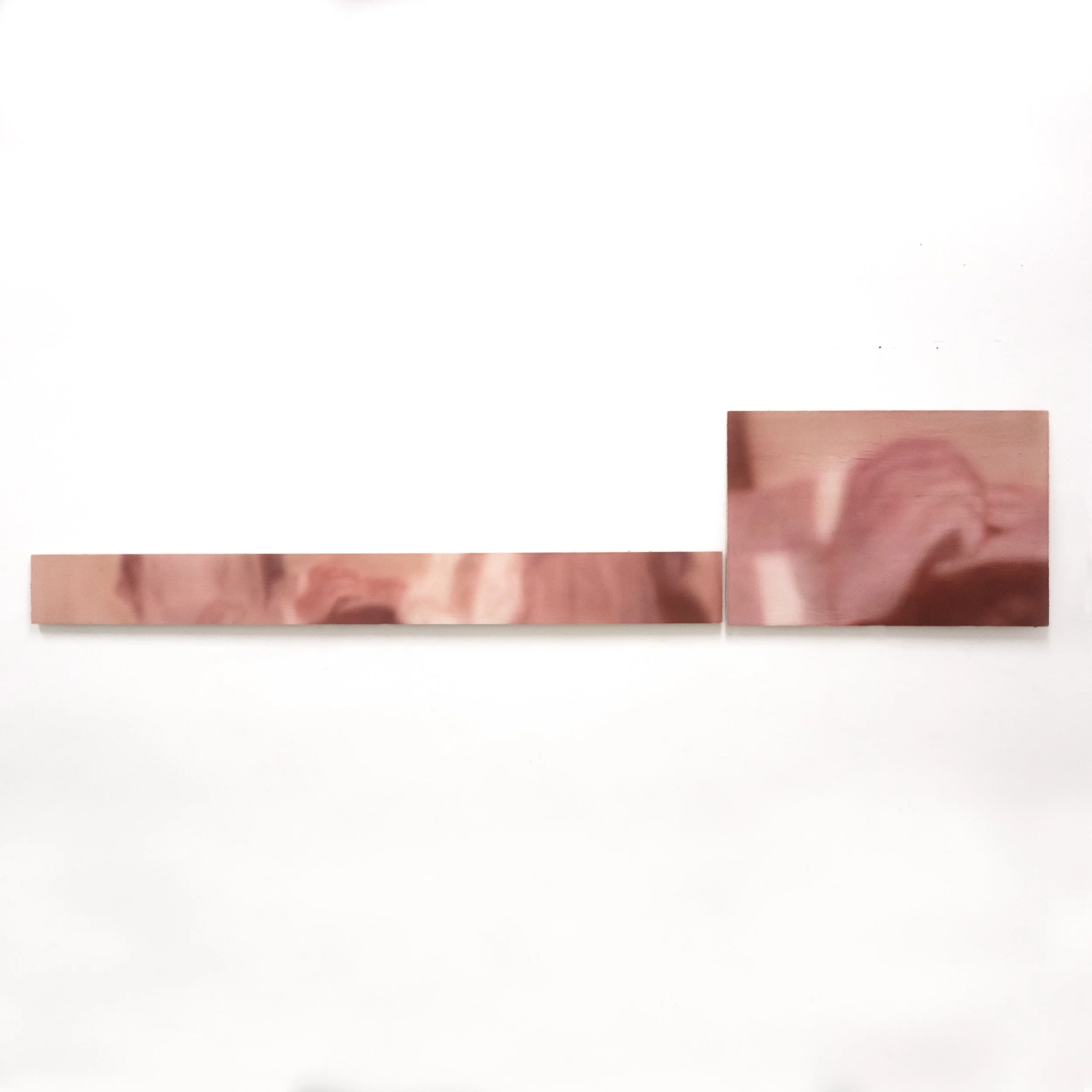 Probe 1 - 2025 - acrylic ink, gesso, Balsa wood panel, plywood panel - 10 x 100 cm (panel 1) - 30 x 45 cm (panel 2)